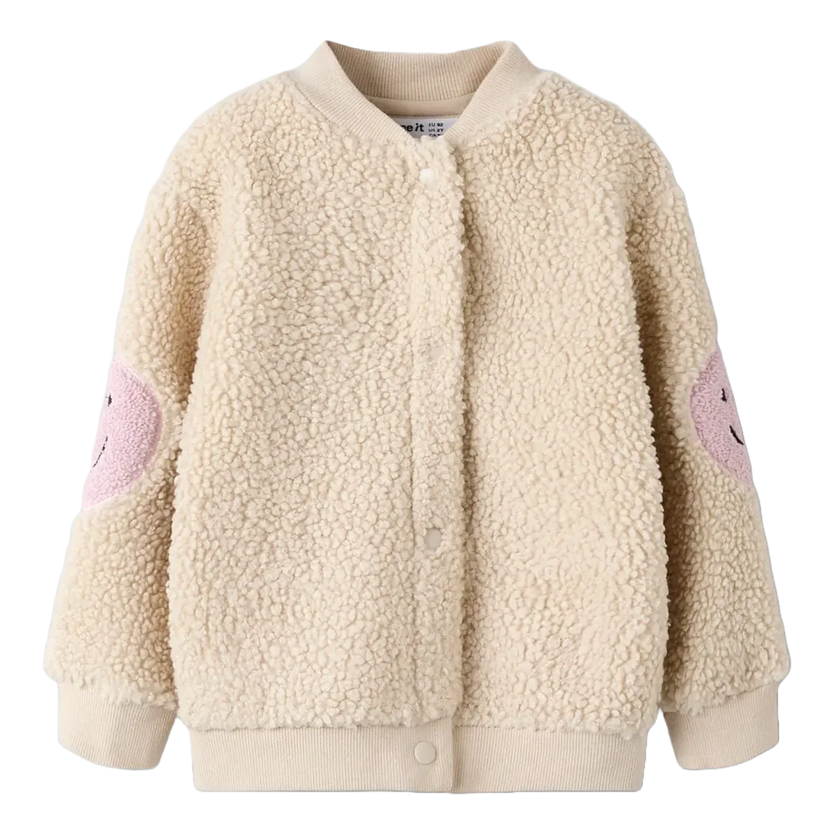 Teddy cardigan Peyote Smiley roze, Name it