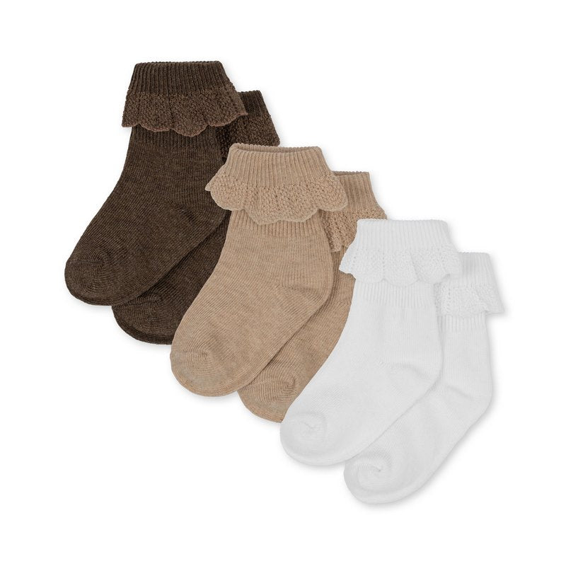 3 pack frill socks white,sand brown, Konges Sjold