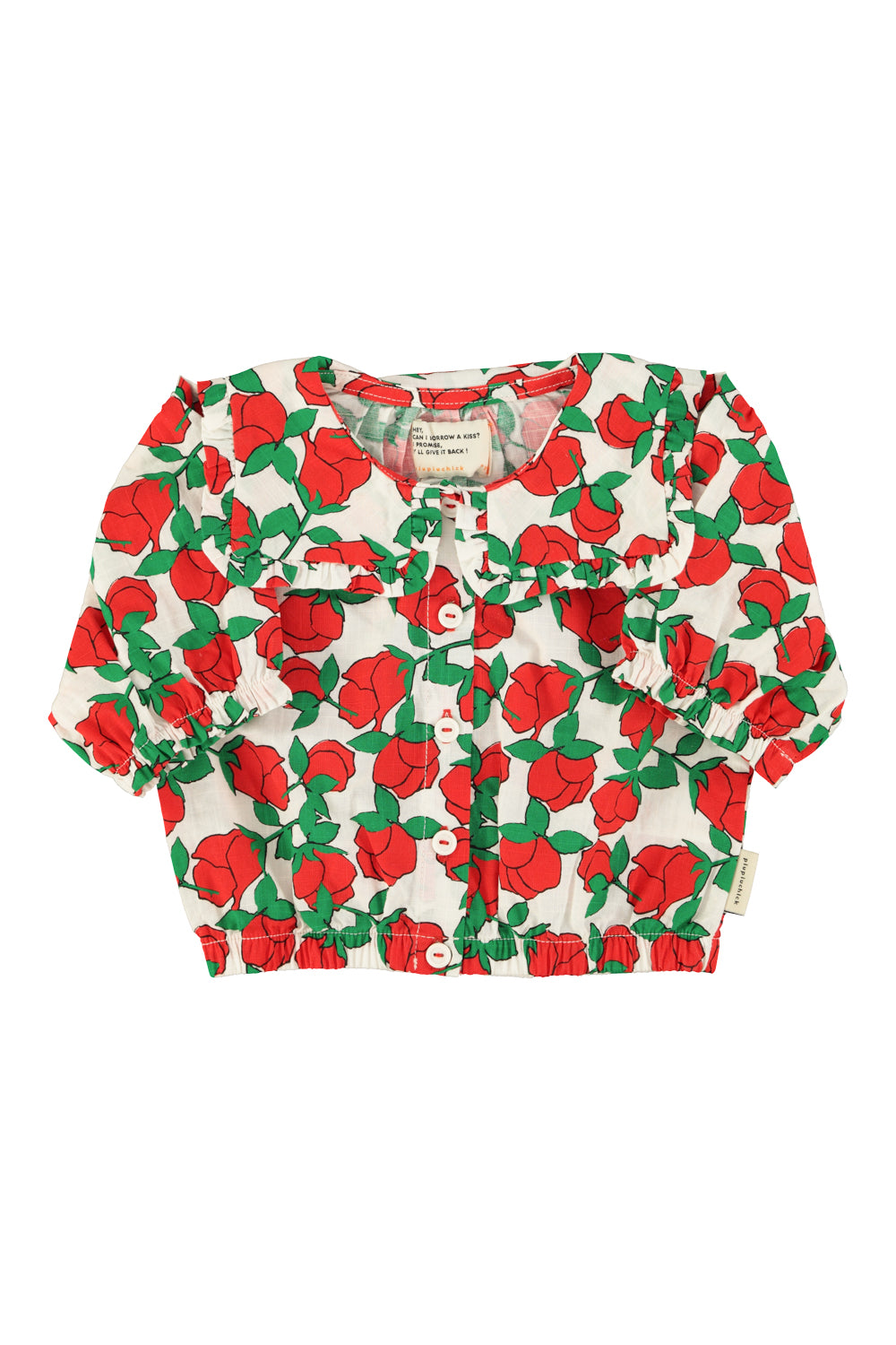 Blouse with sailor collar ecru and red roses print, Piupiuchick