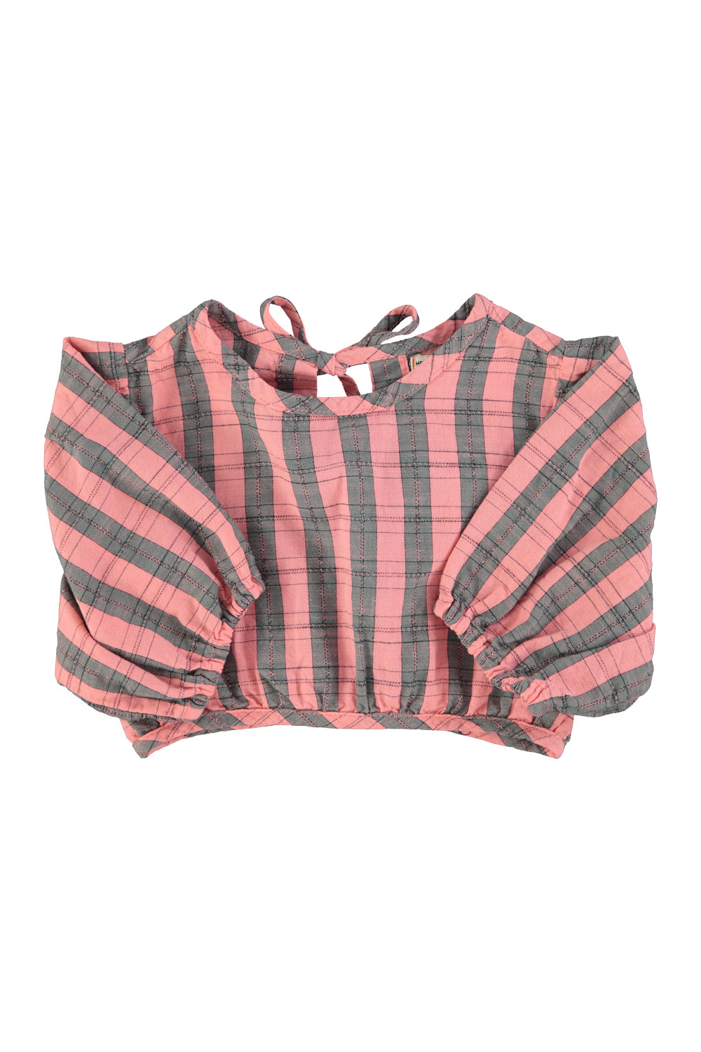 Cropped blouse w/ baloon sleeves  | pink & green checkered, Piupiuchick