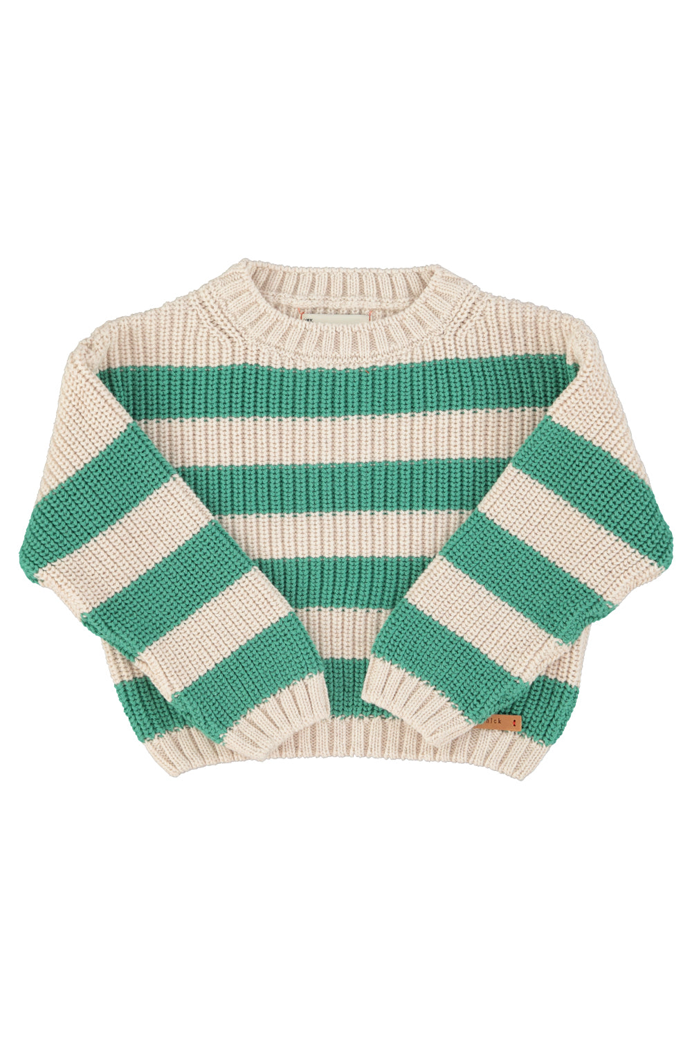 Knitted sweater ecru green stripes, Piupiuchick