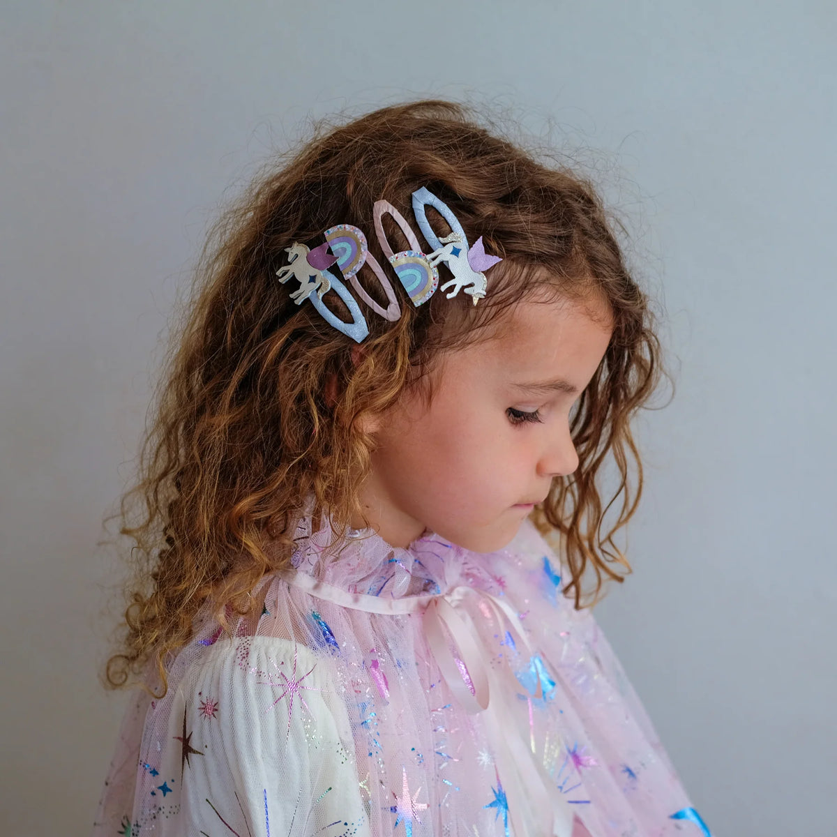 Unicorn and rainbow harisclips pink, Mimi & Lula.