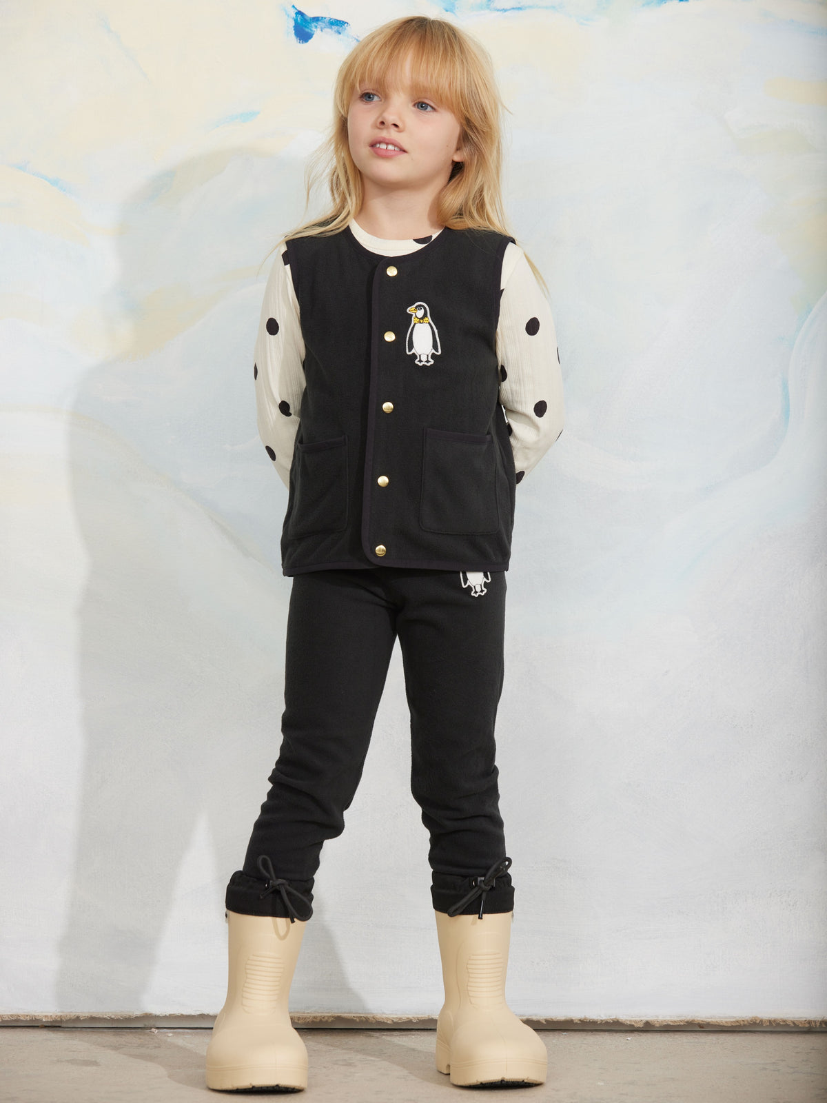 Penguin patch microfleece vest, Mini Rodini