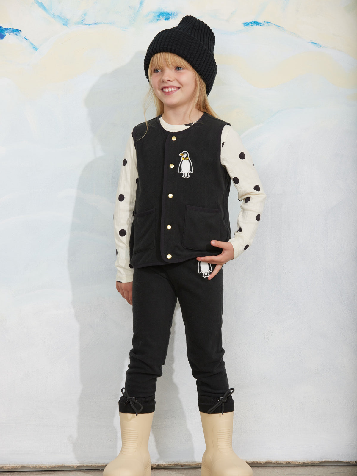 Penguin patch microfleece vest, Mini Rodini