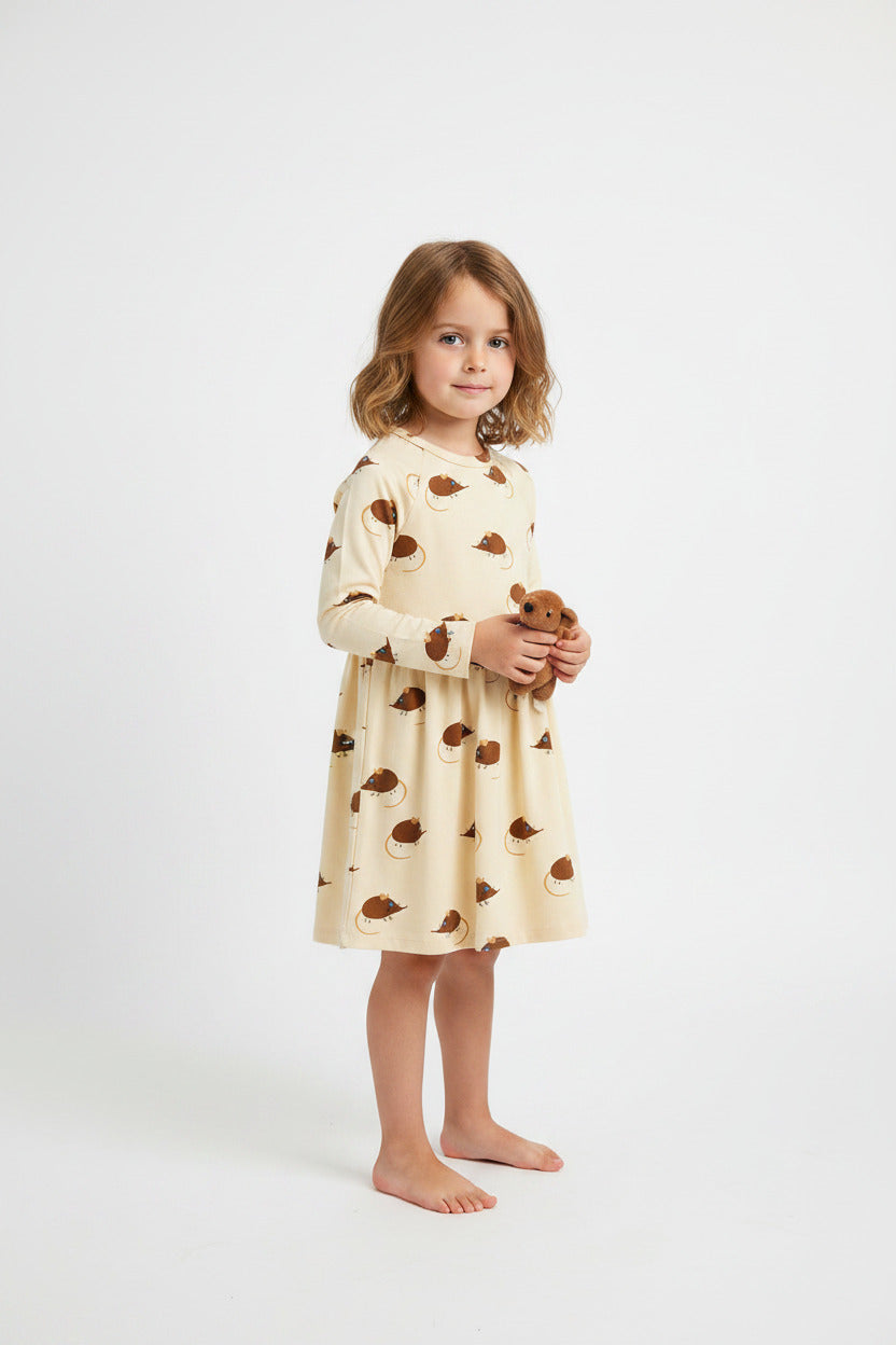 Elephant shrew aop ls dress, Mini Rodini