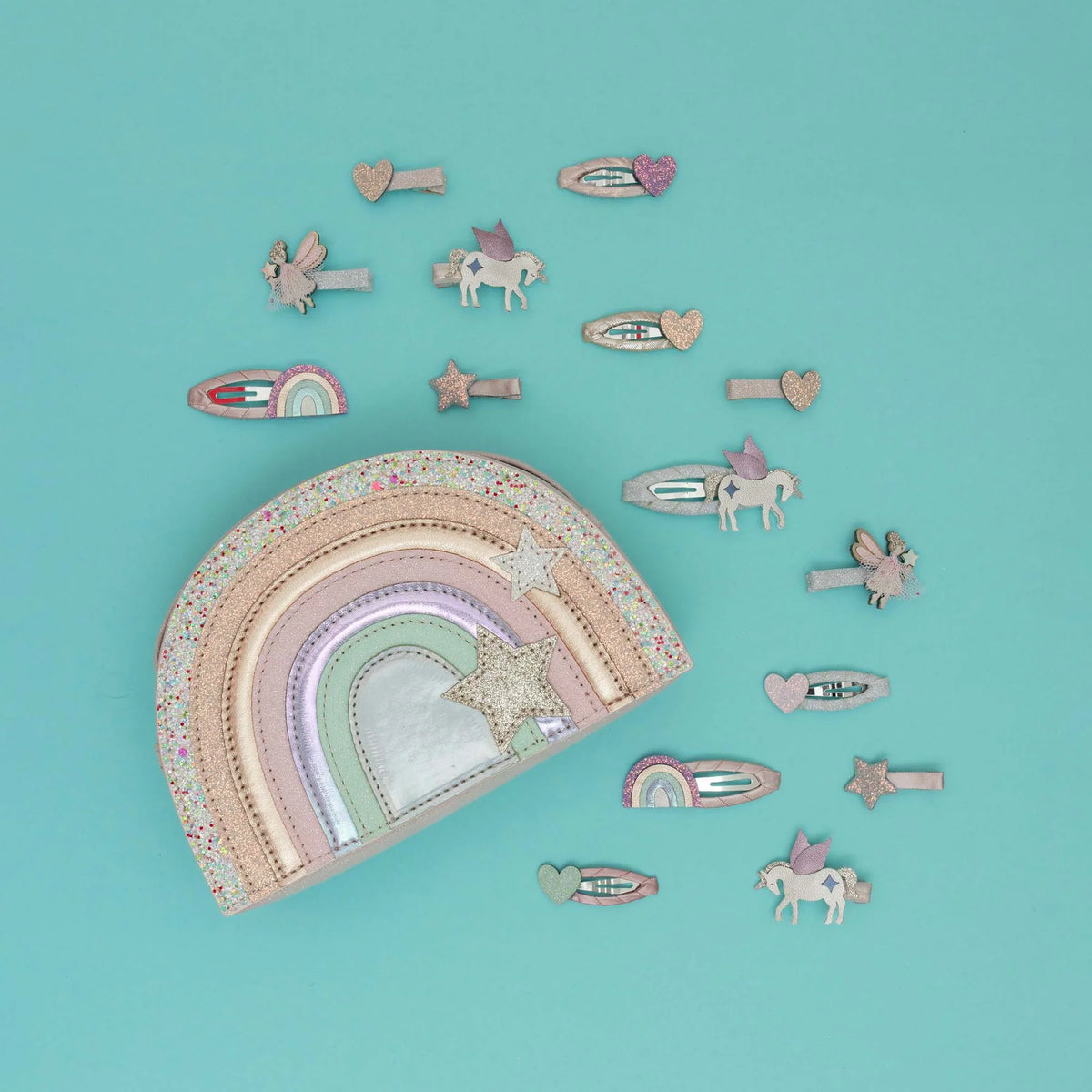 Unicorn and rainbow harisclips pink, Mimi & Lula.
