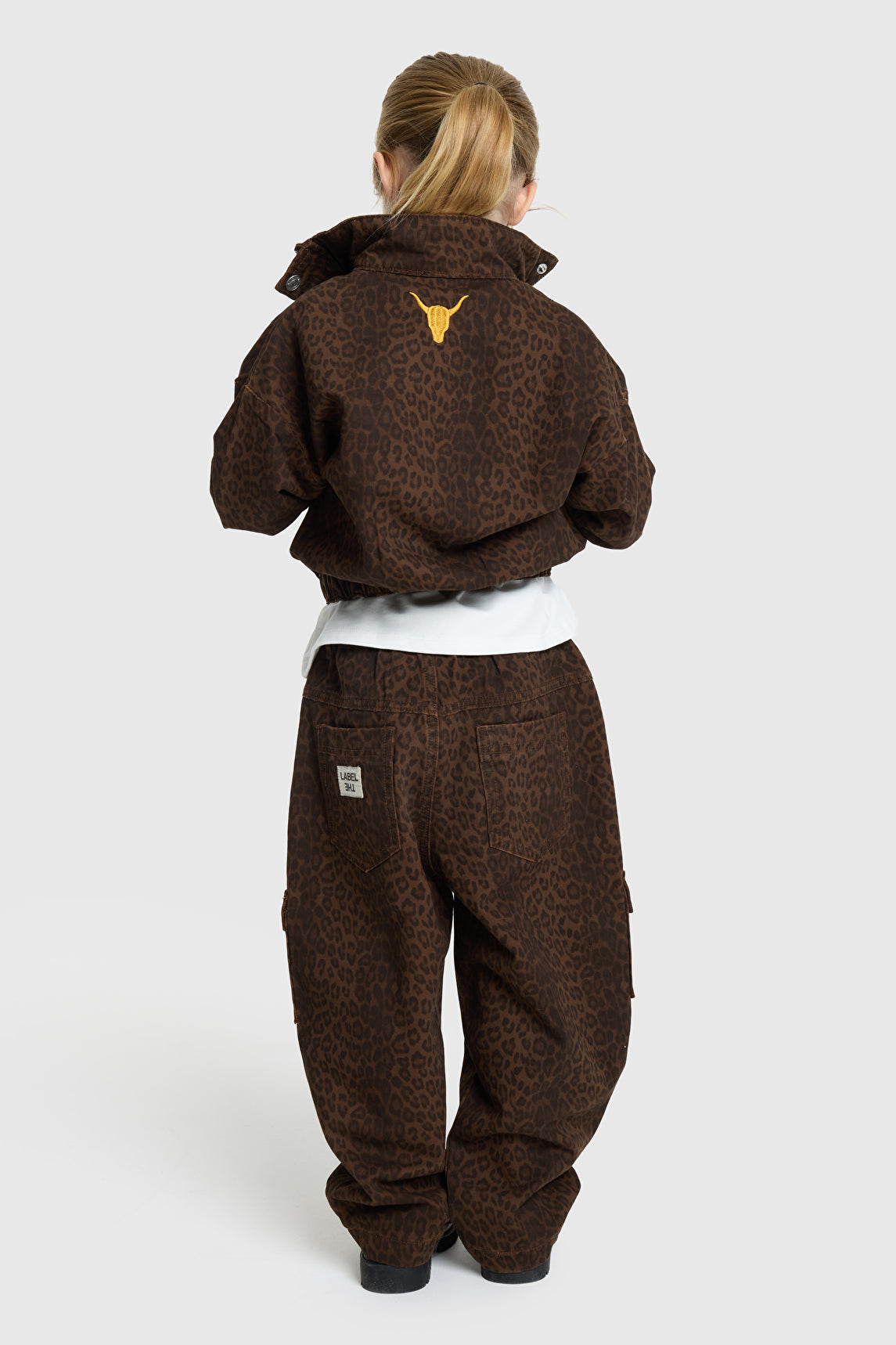 Kids woven leopard animal cargo pants, alix the label