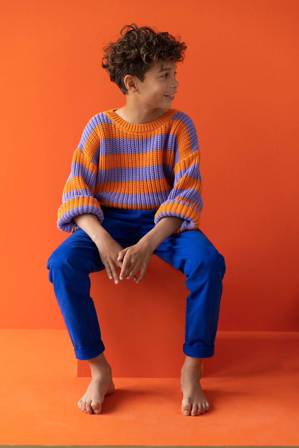 Chunky knitted sweater happy stripes, Yuki kidswear