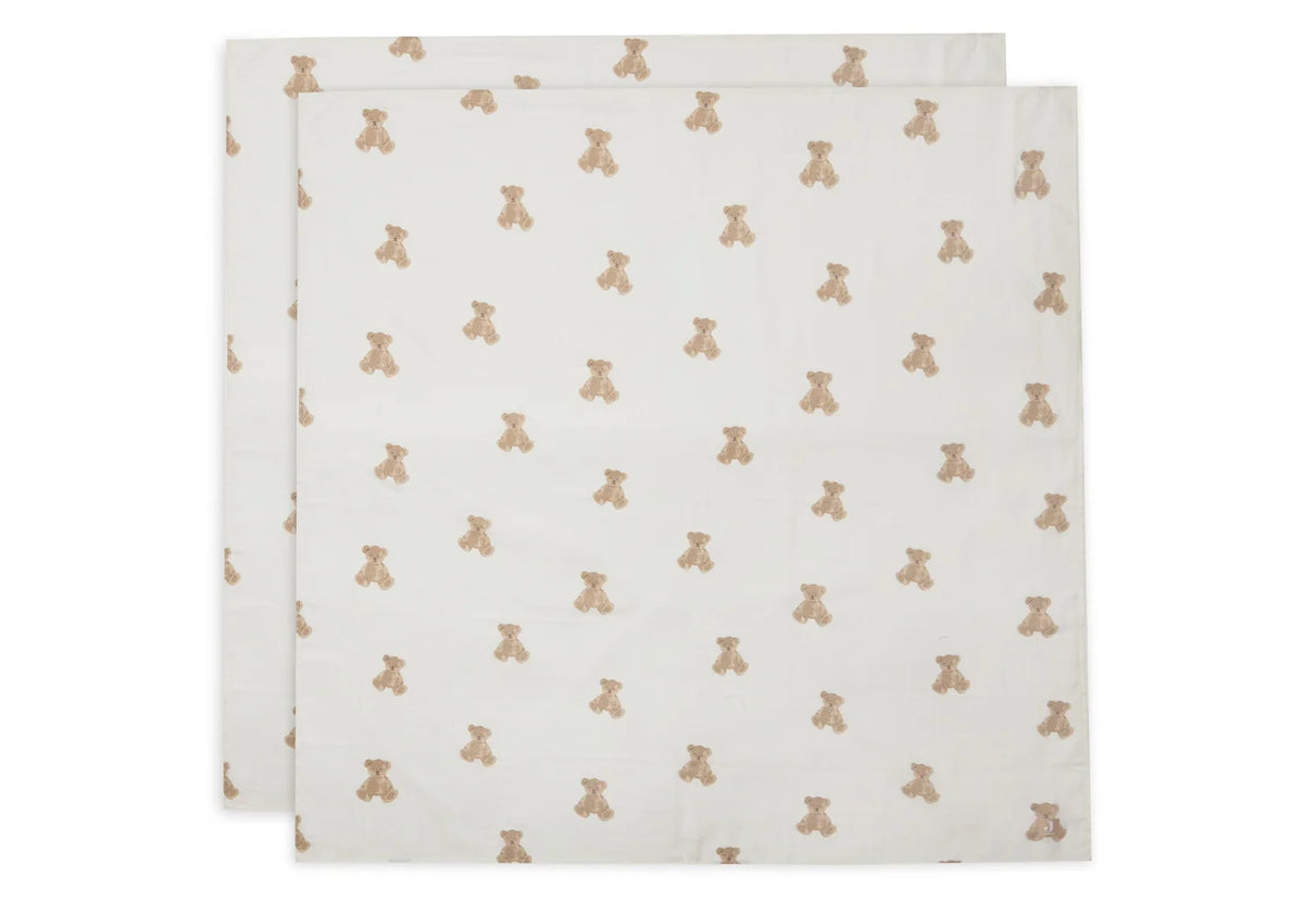 Swaddle Muslin 115 x 115 Teddy bear 2 pack, Jollein