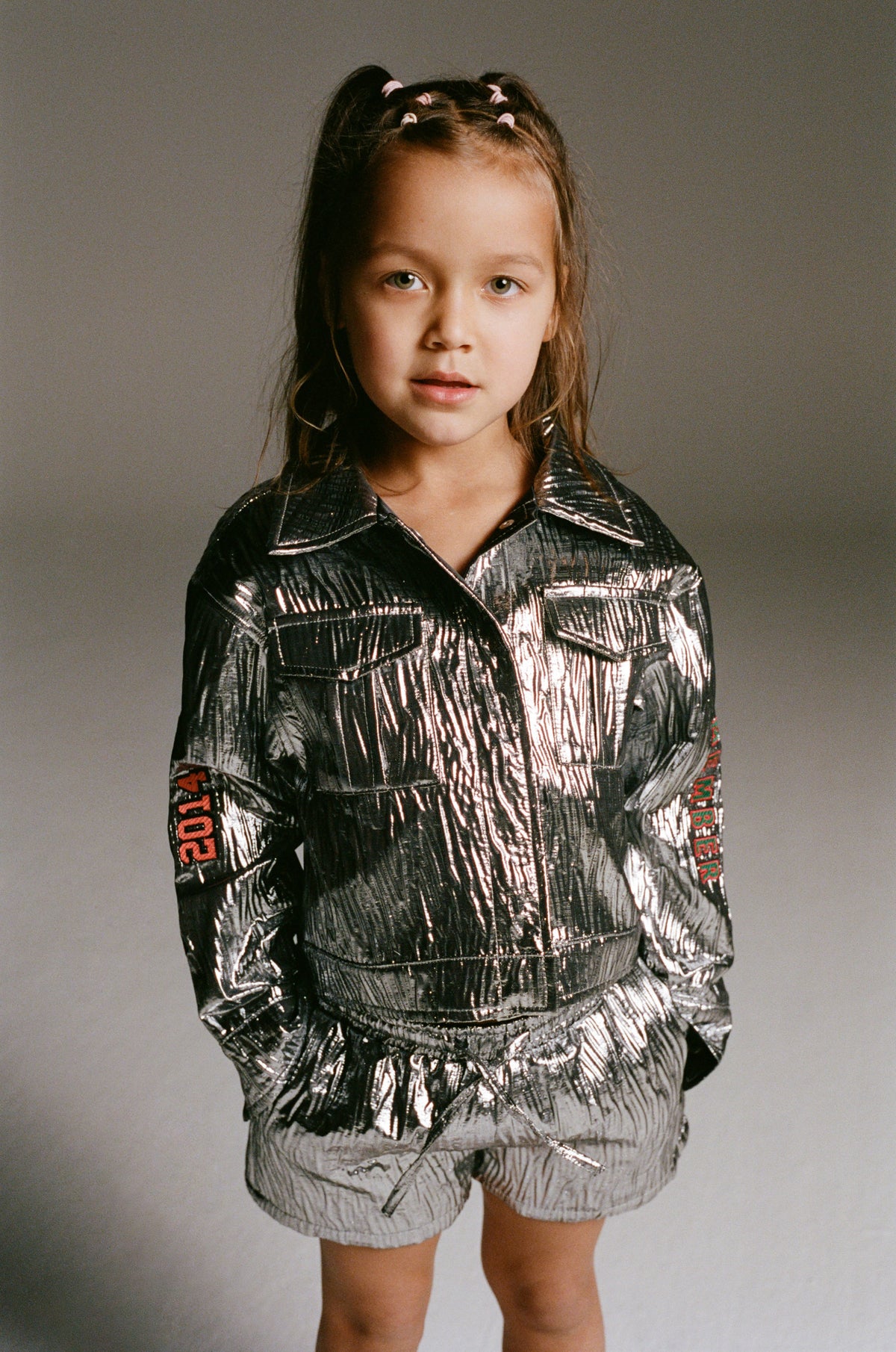 Silver artwork jacket, Alix The Label