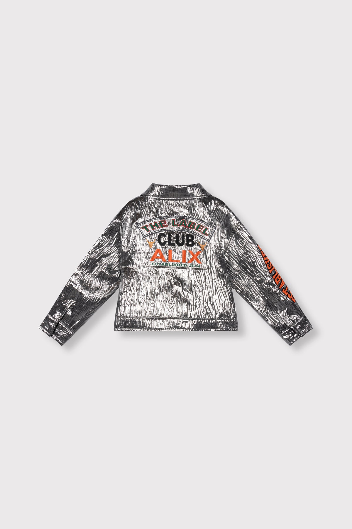 Silver artwork jacket, Alix The Label