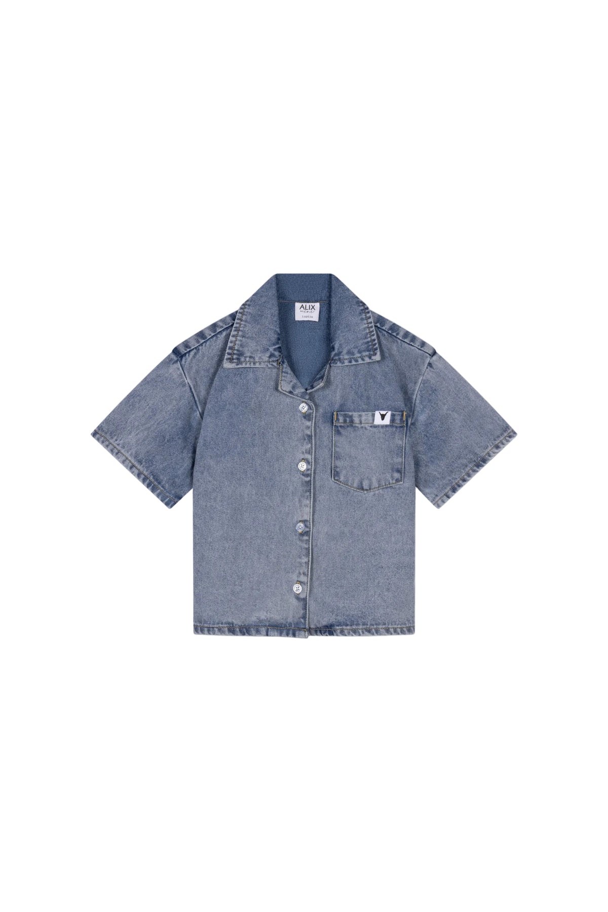Kids woven short sleeve denim blouse, Alix The Label