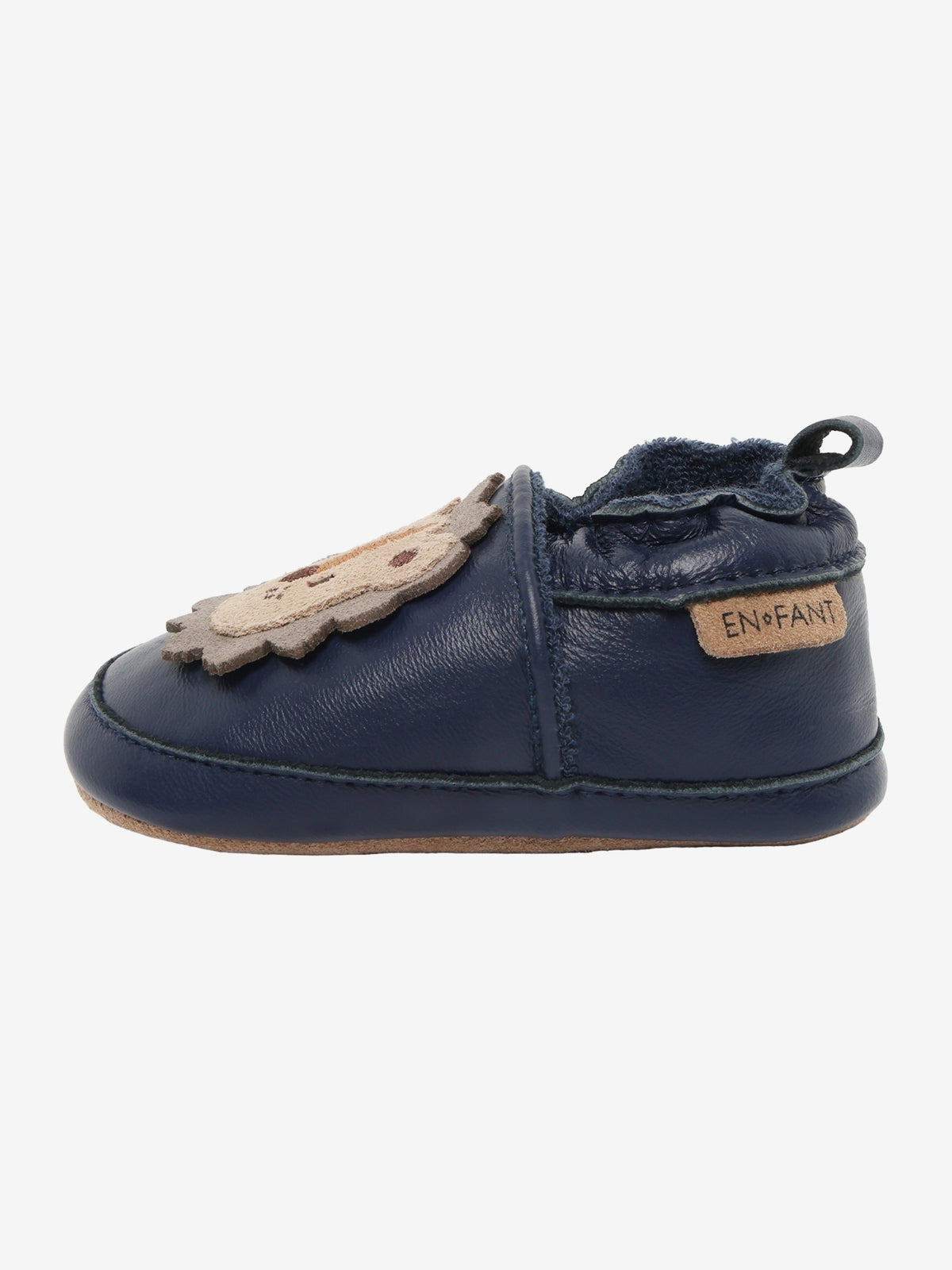 Slofjes leeuw donkerblauw leder, Enfant