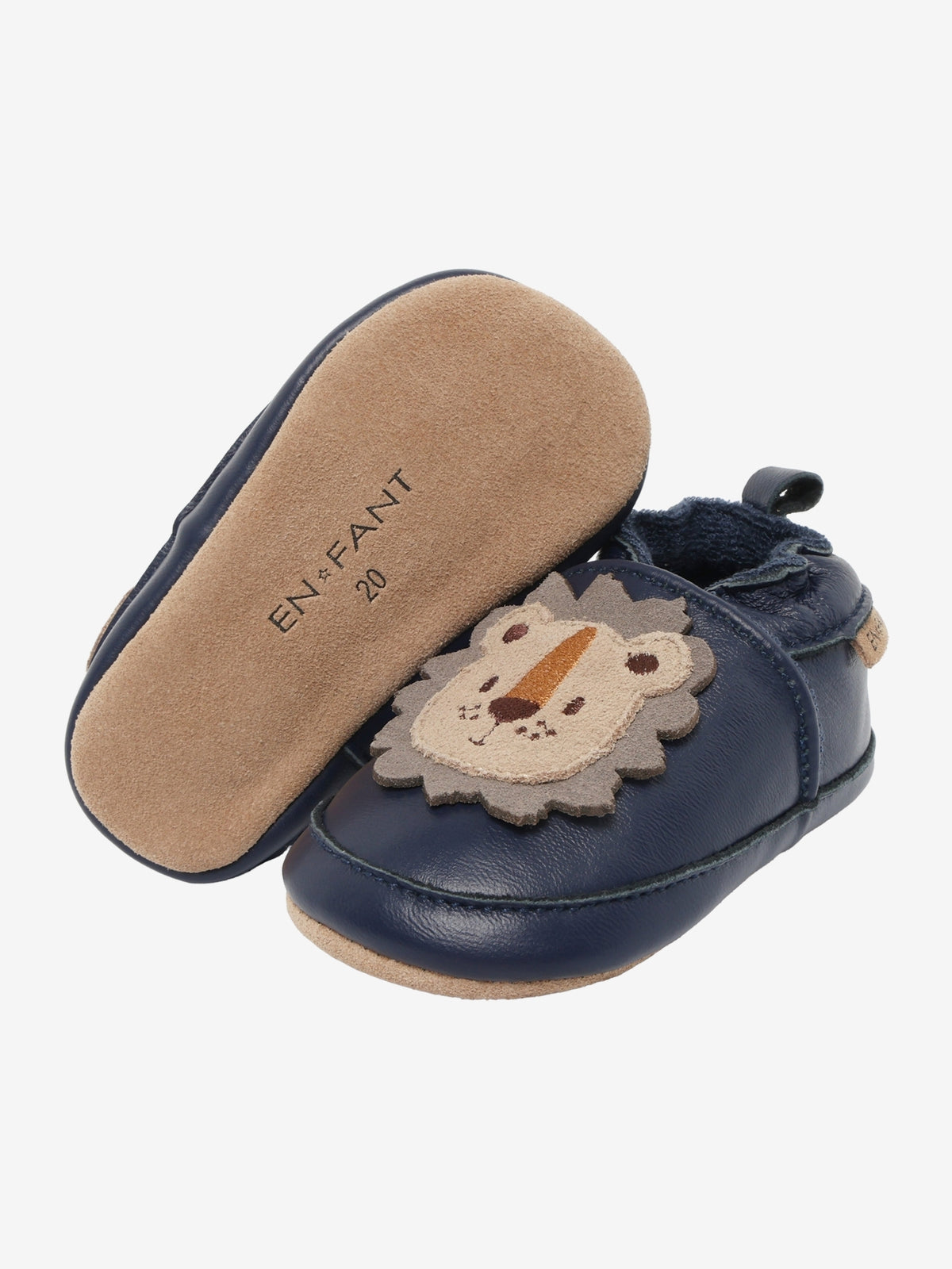Slofjes leeuw donkerblauw leder, Enfant