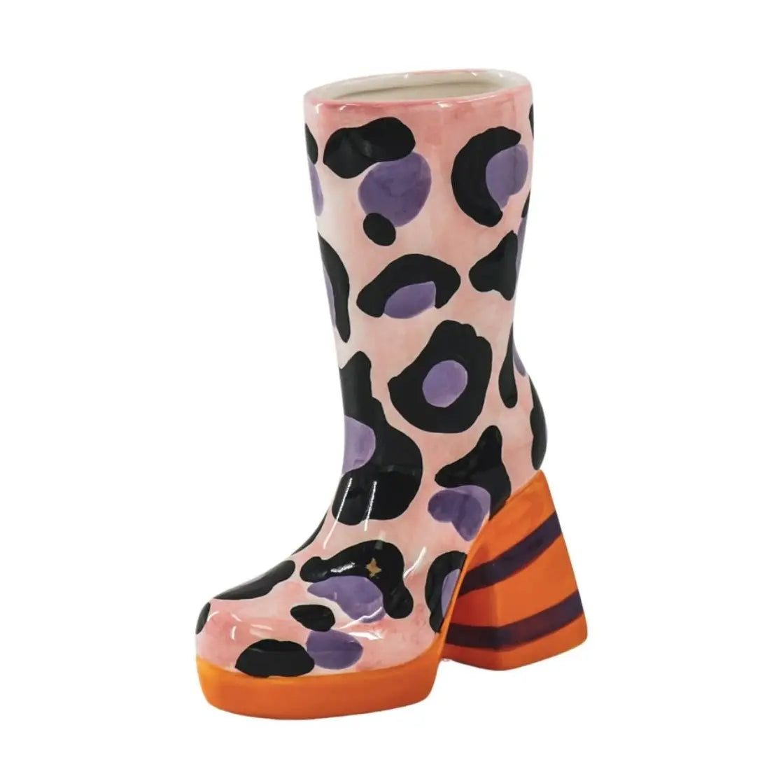 Flower vase boot with leopard print