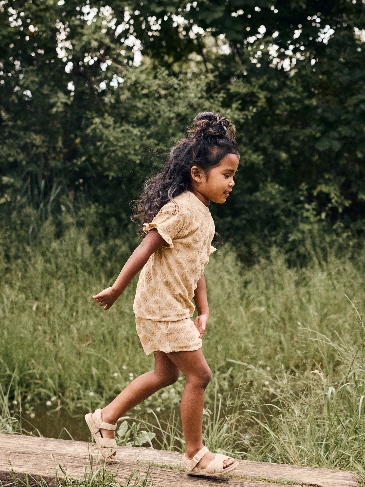 T-shirt terry print latte sand, Daily Seven