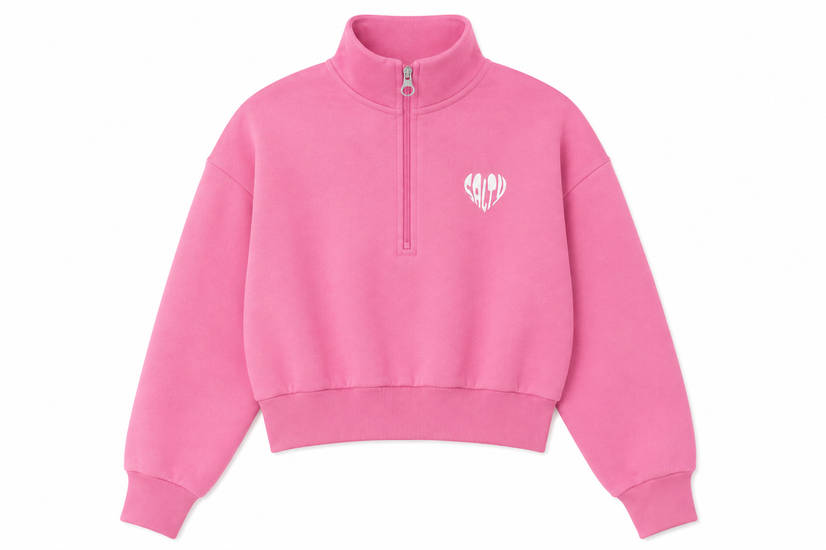 Salty Sweater heart half zip Pink, Salty Stitch
