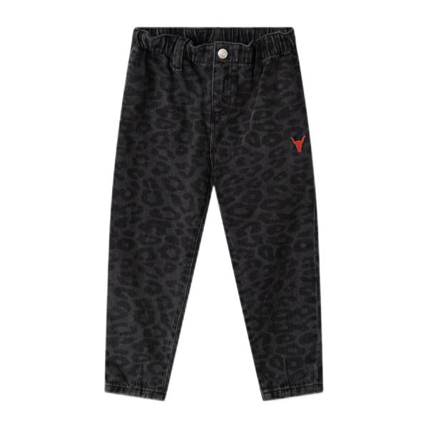 straight leg jeans met panterprint washed dark grey, Alix The Label