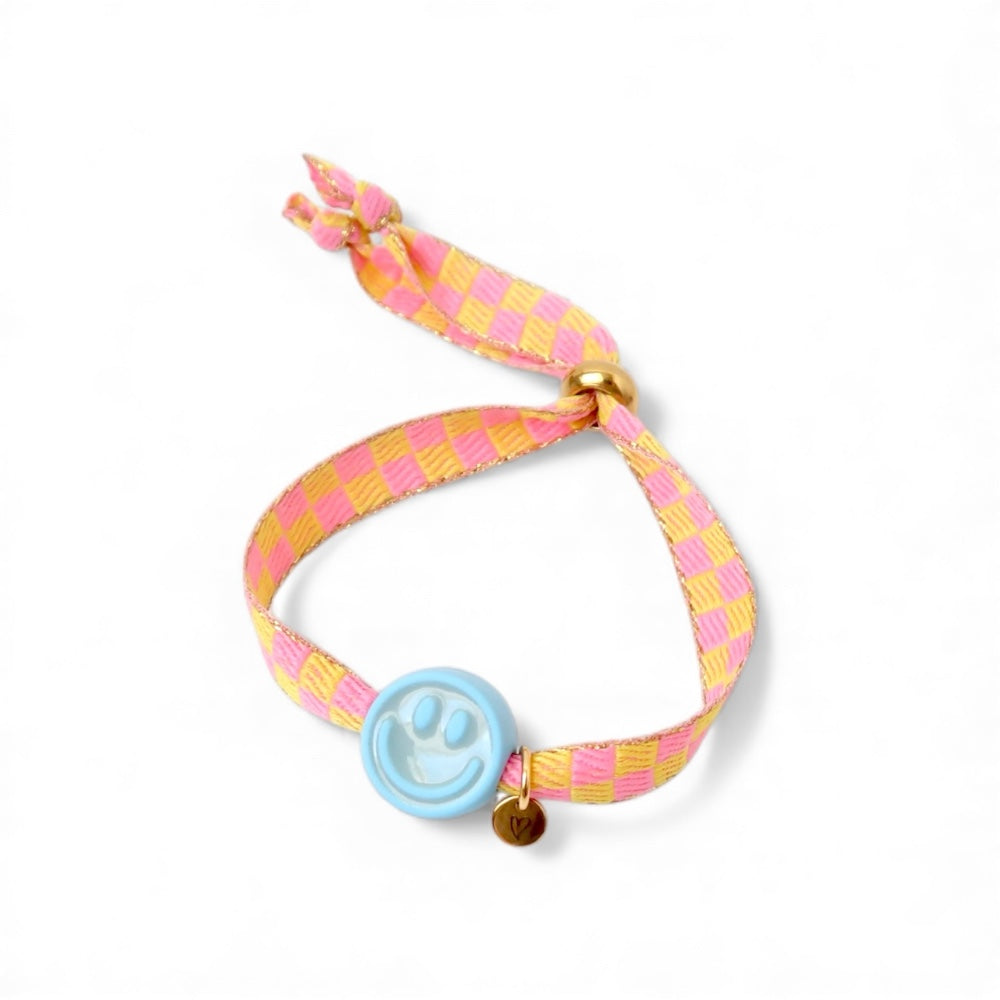 Bracelet | Happy smiley2.0 blue checked pink, Loveissue