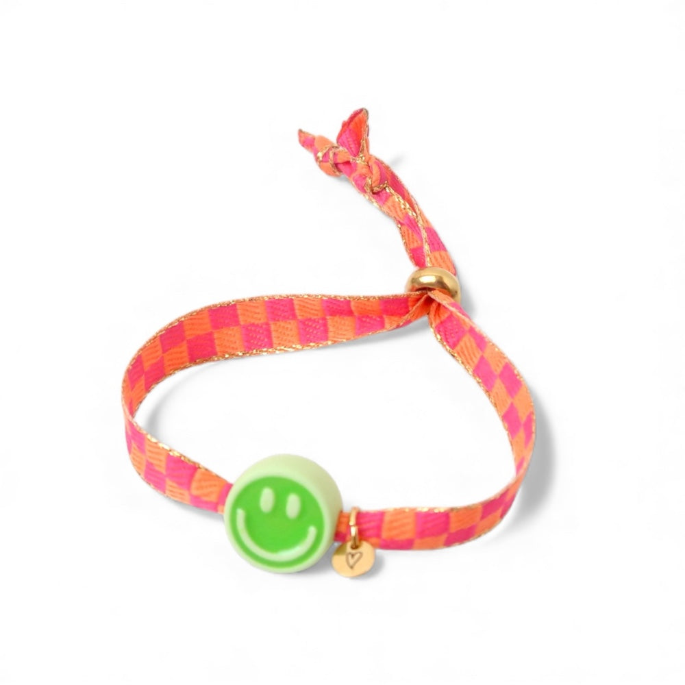Bracelet | Happy smiley2.0 green checked orange, Loveissue