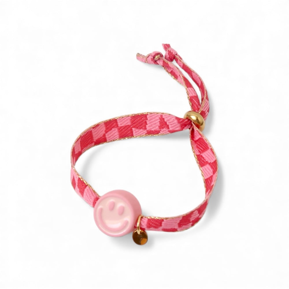 Bracelet | Happy smiley2.0 pink patchcheck, Loveissue