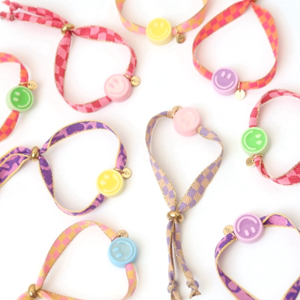 Bracelet | Happy smiley2.0 green checked orange, Loveissue