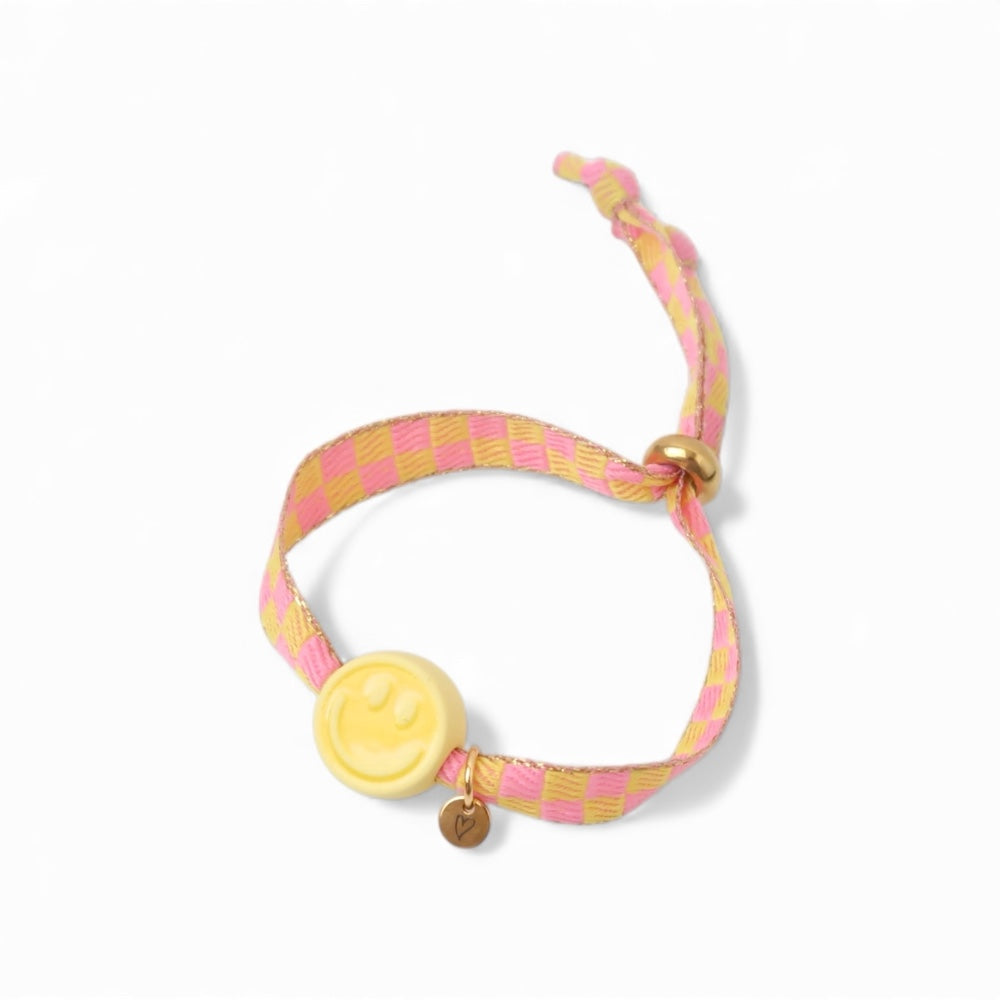 Bracelet | Happy smiley2.0 yellow checked pink, Loveissue