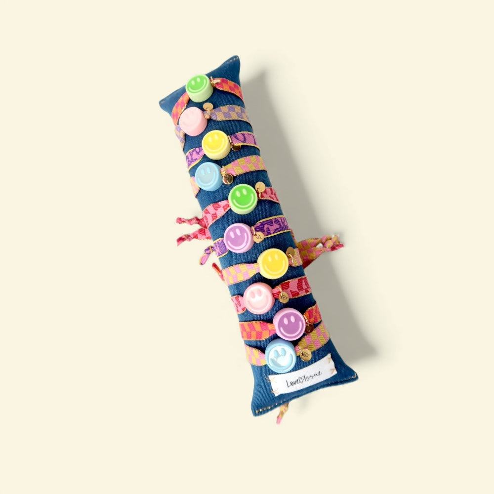 Bracelet | Happy smiley2.0 blue checked pink, Loveissue