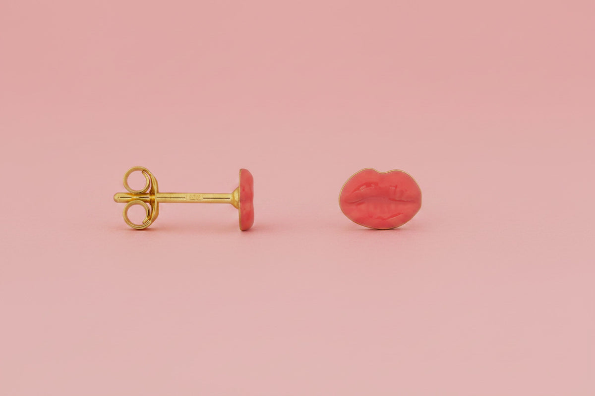 Lips Stud Earring Neon Pink Enamel gold, Bibi & Camille