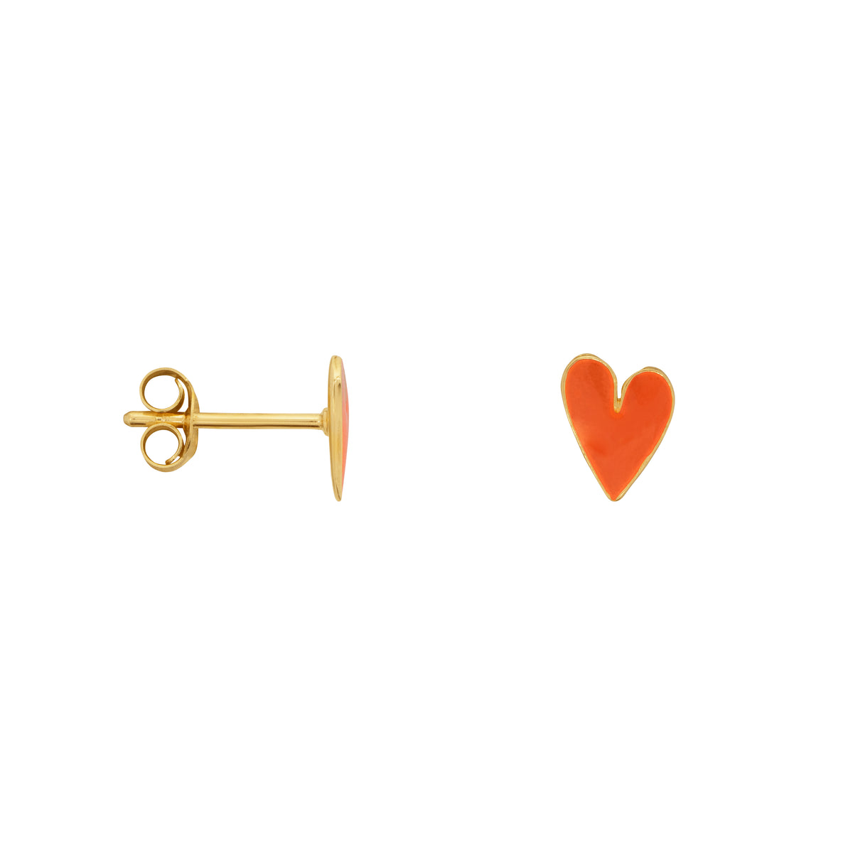 Medium Coral Pink Heart Enamel Stud Earrings gold, Bibi & Camille