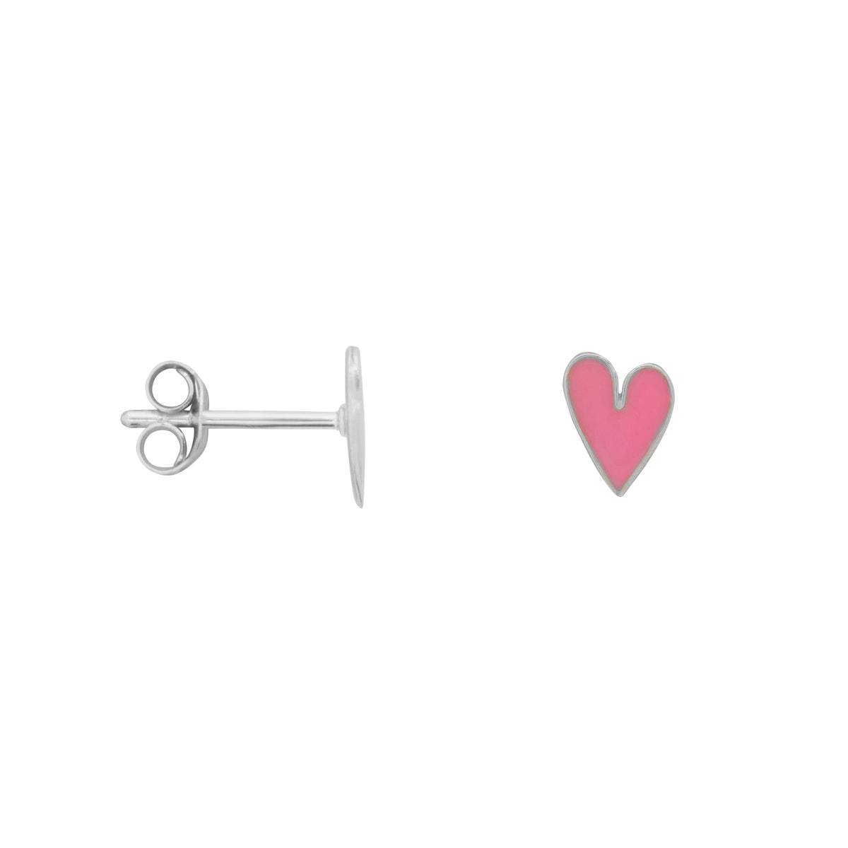 Medium Light Pink Heart Enamel Stud Earrings silver, Bibi & Camille