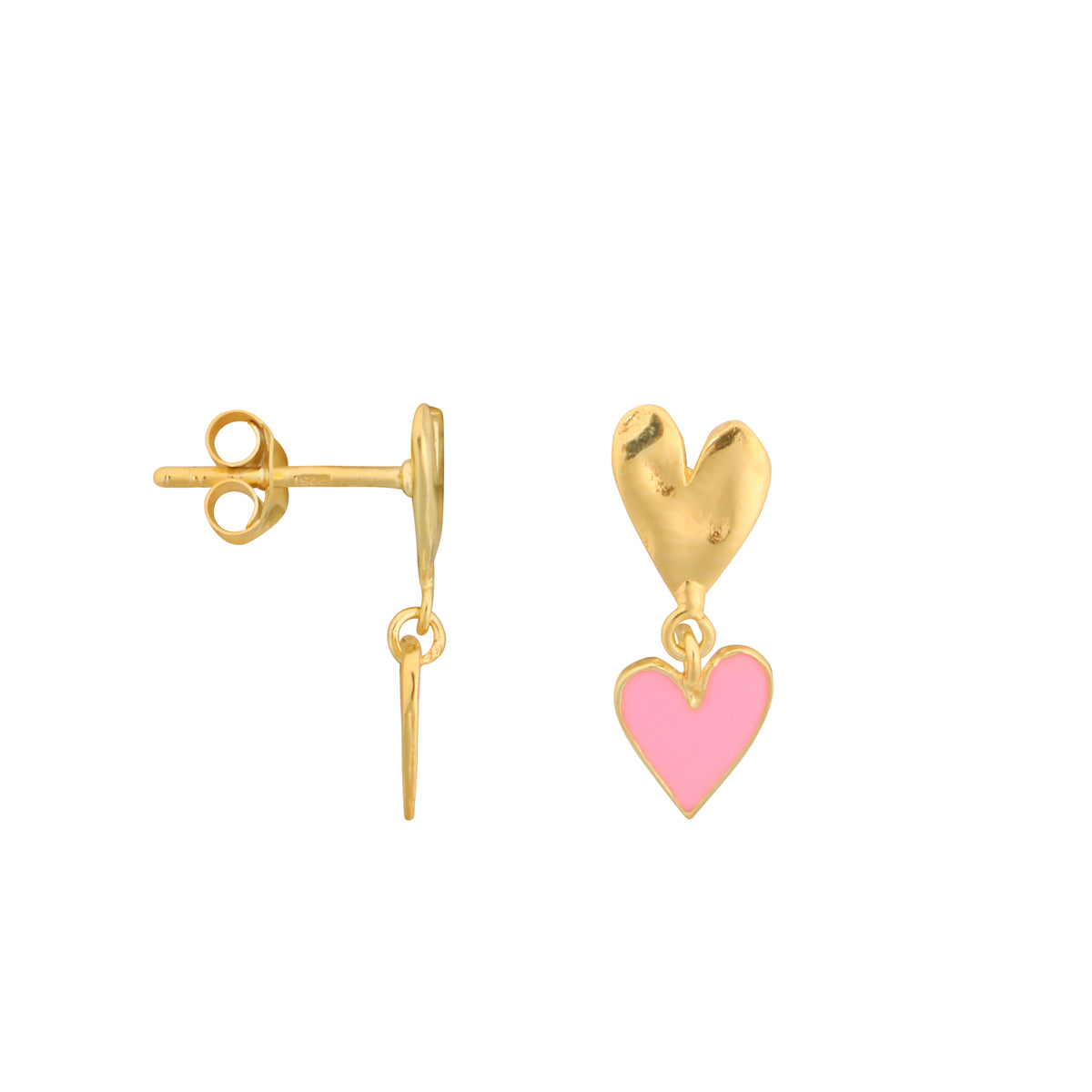 Medium Two Hearts Stud Earring Light Pink Enamel gold, Bibi & Camille