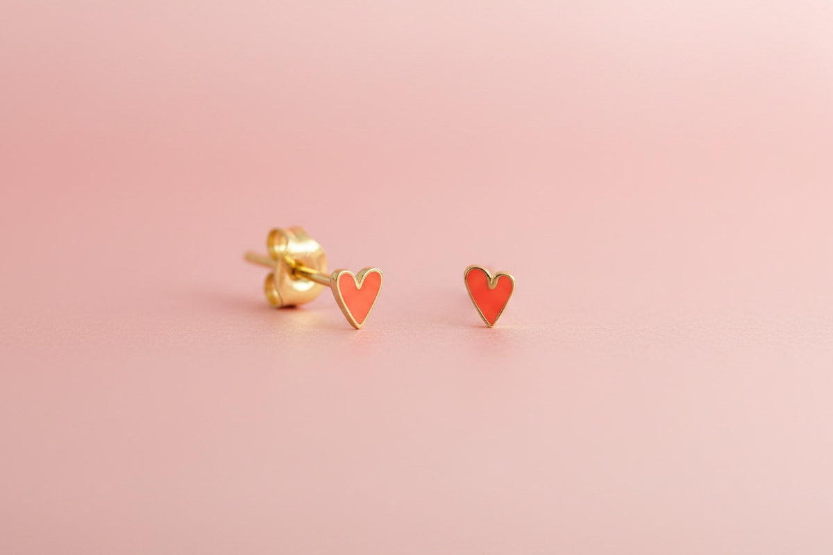 Mini Heart Stud Earring neon coral gold, Bibi & Camille