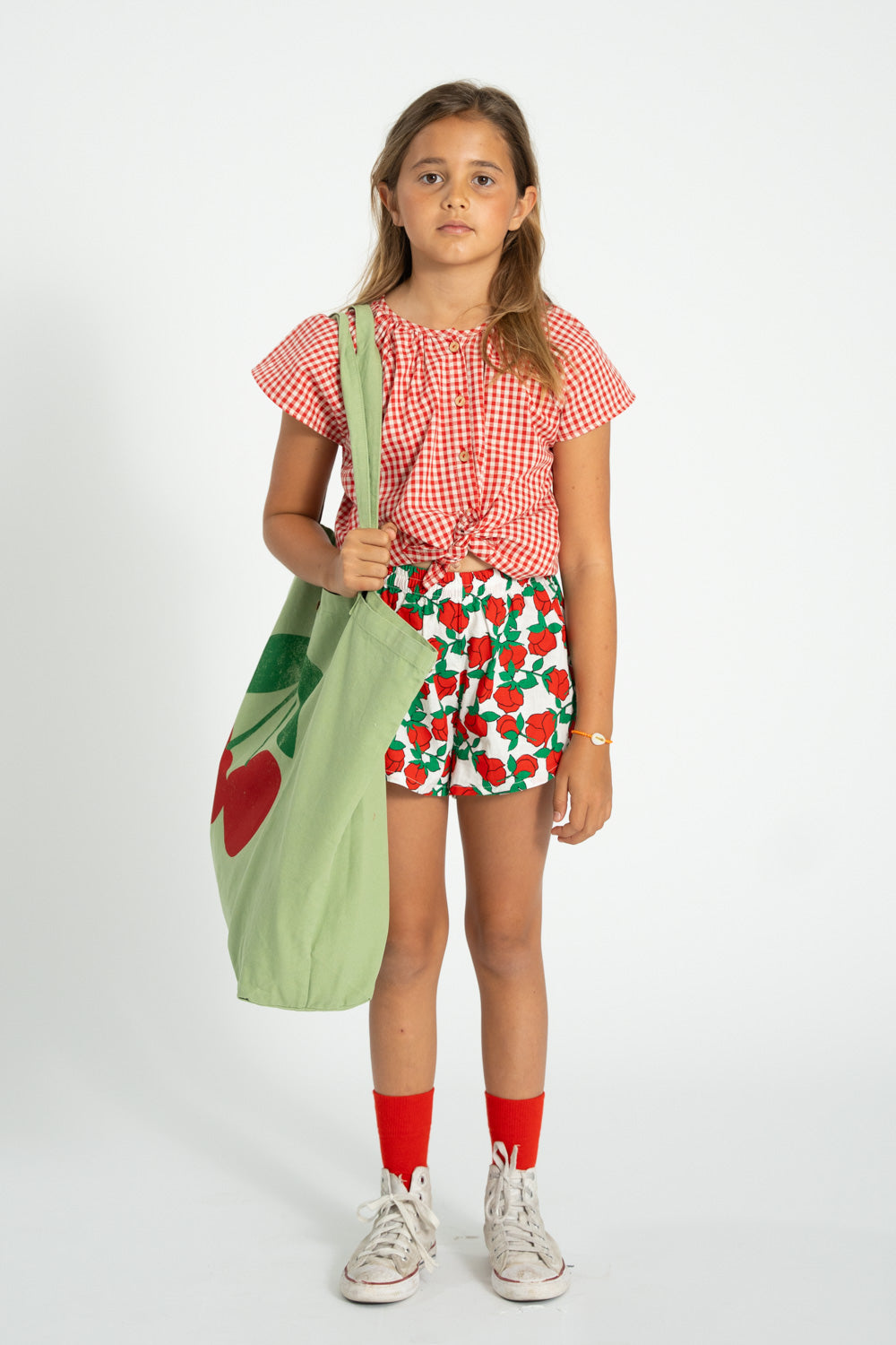 Shorts ecru with red roses print, Piupiuchick