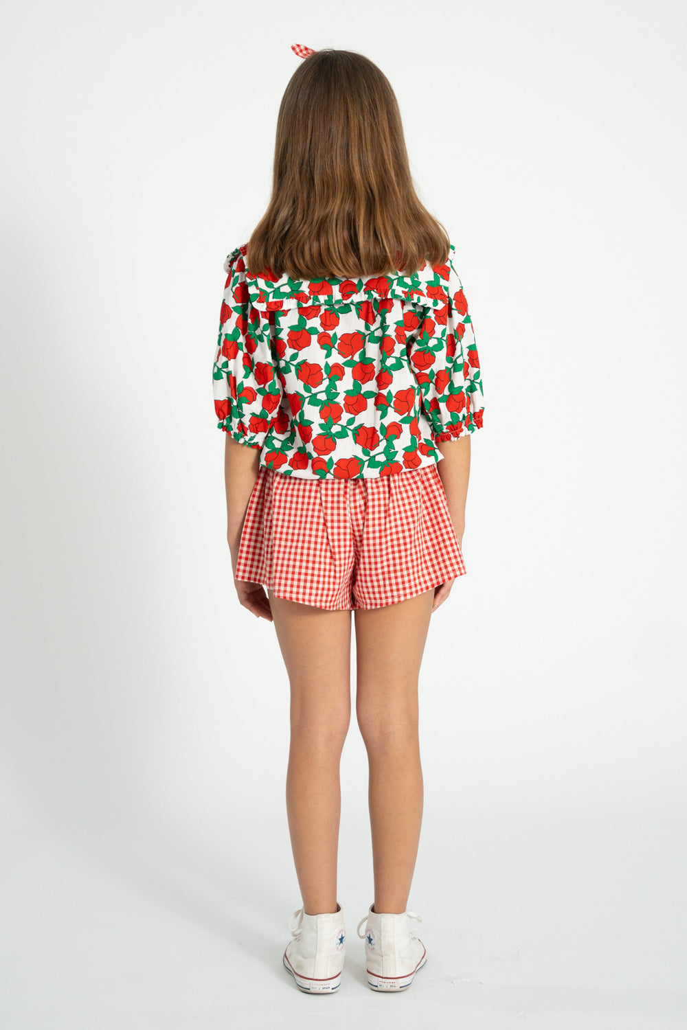 Blouse with sailor collar ecru and red roses print, Piupiuchick