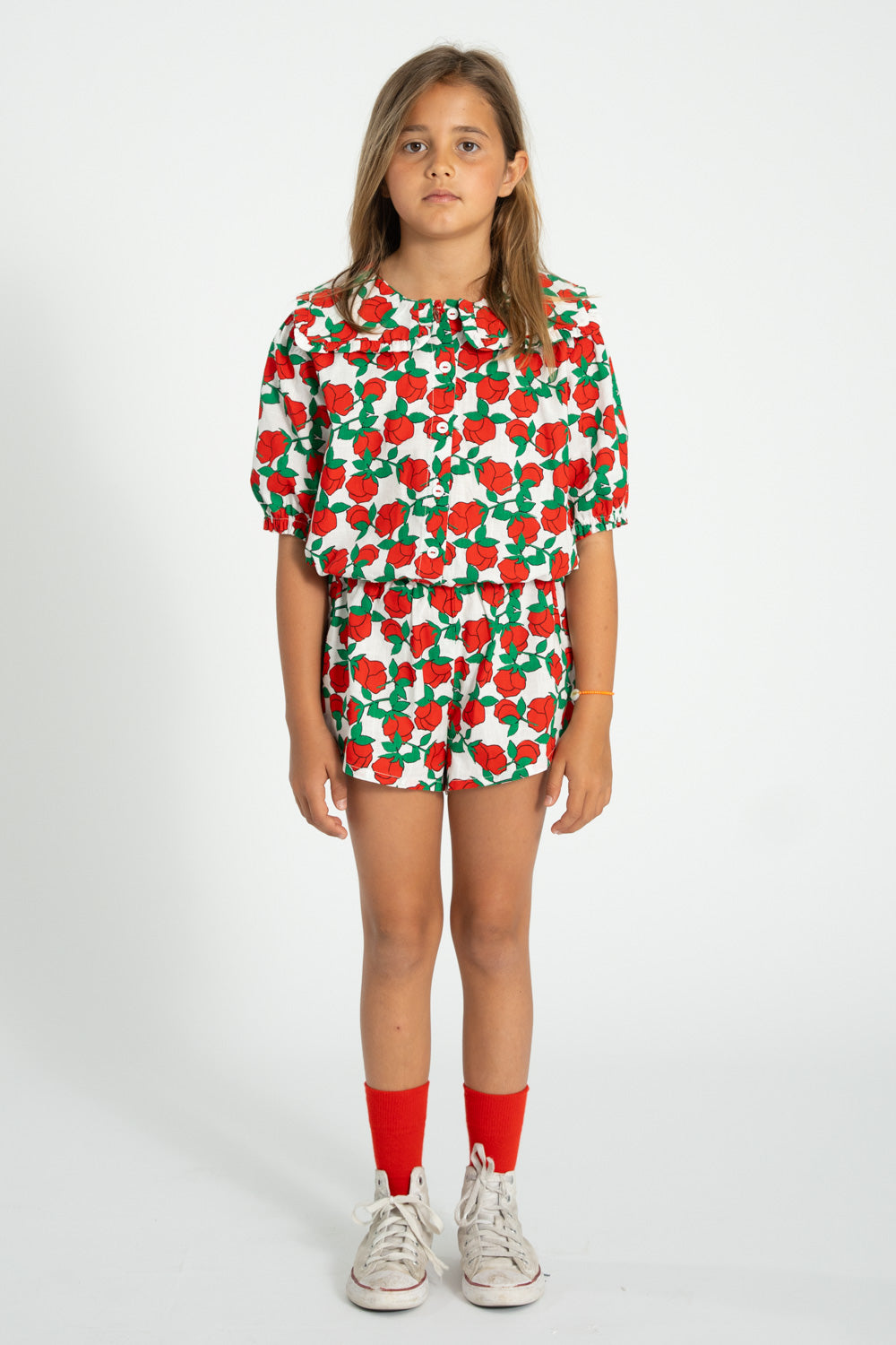 Shorts ecru with red roses print, Piupiuchick