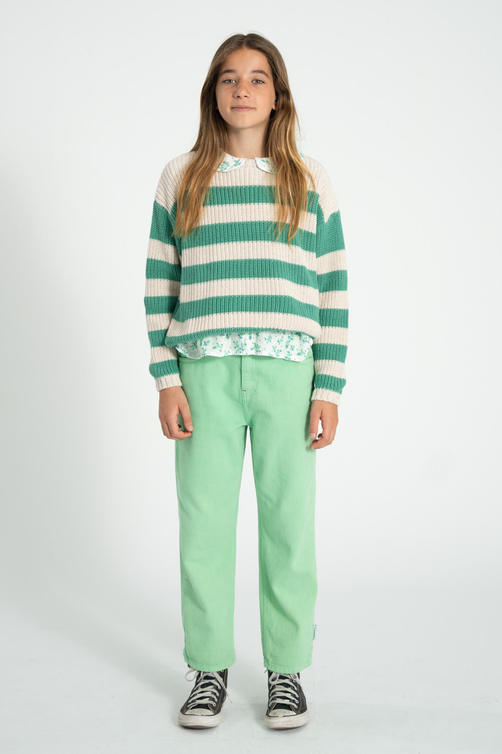 Knitted sweater ecru green stripes, Piupiuchick
