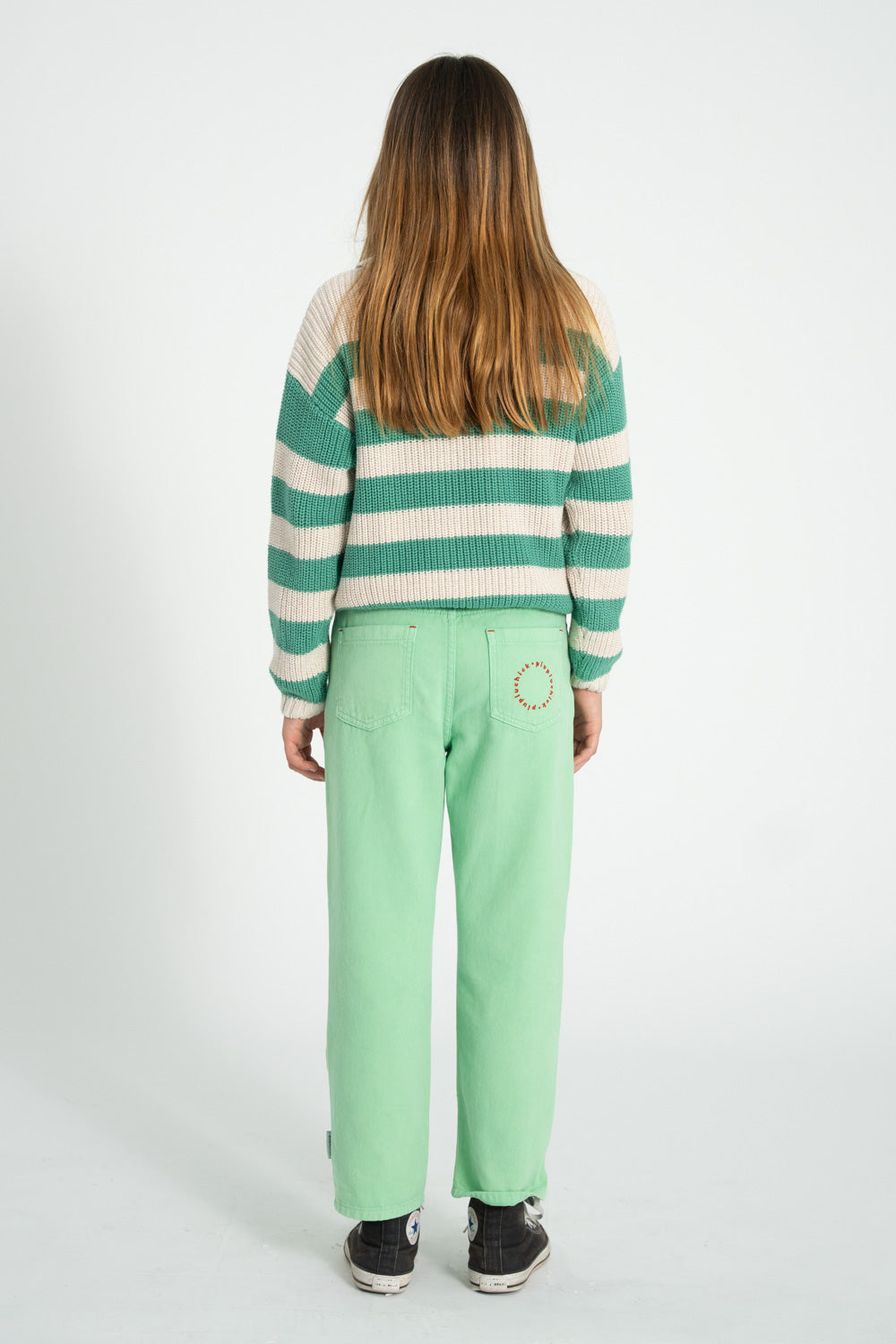 Knitted sweater ecru green stripes, Piupiuchick