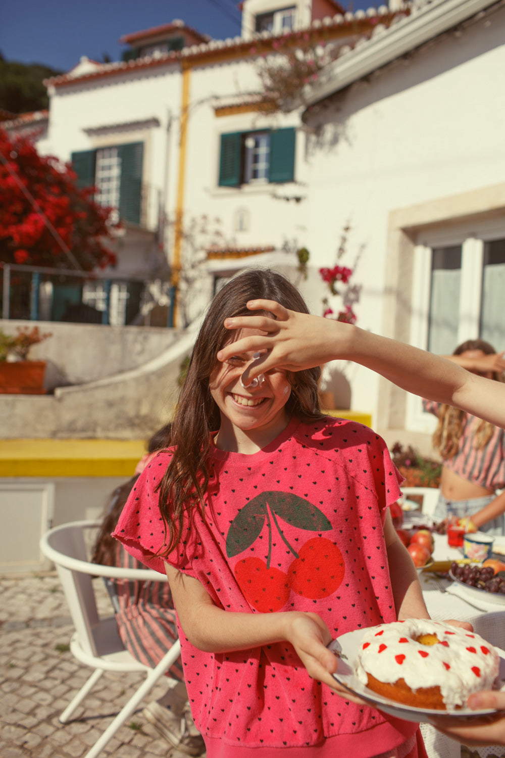 Sleeveless sweatshirt pink with cherry print, Piupiuchick