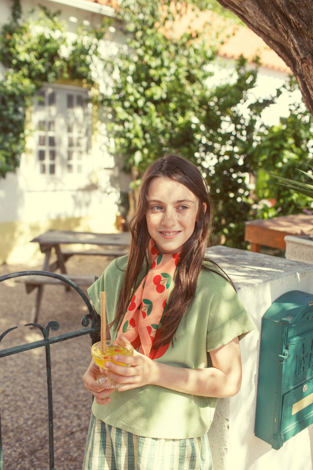 T-shirt light Olive cherry print, Piupiuchick