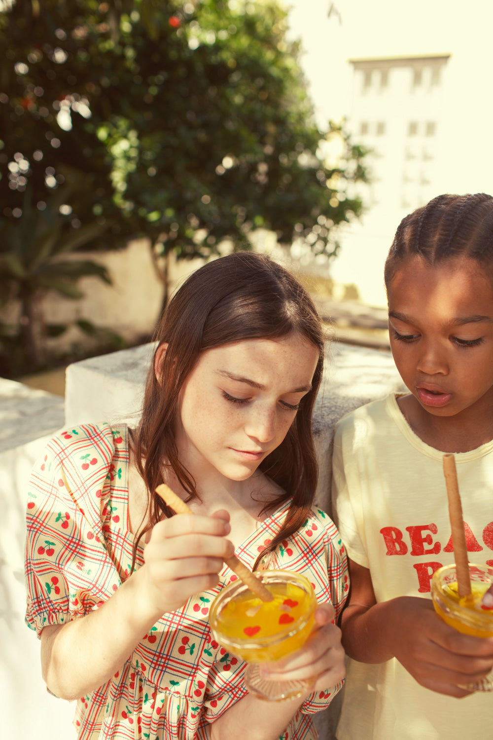 Cropped blouse light yellow and cherries allover, Piupiuchick