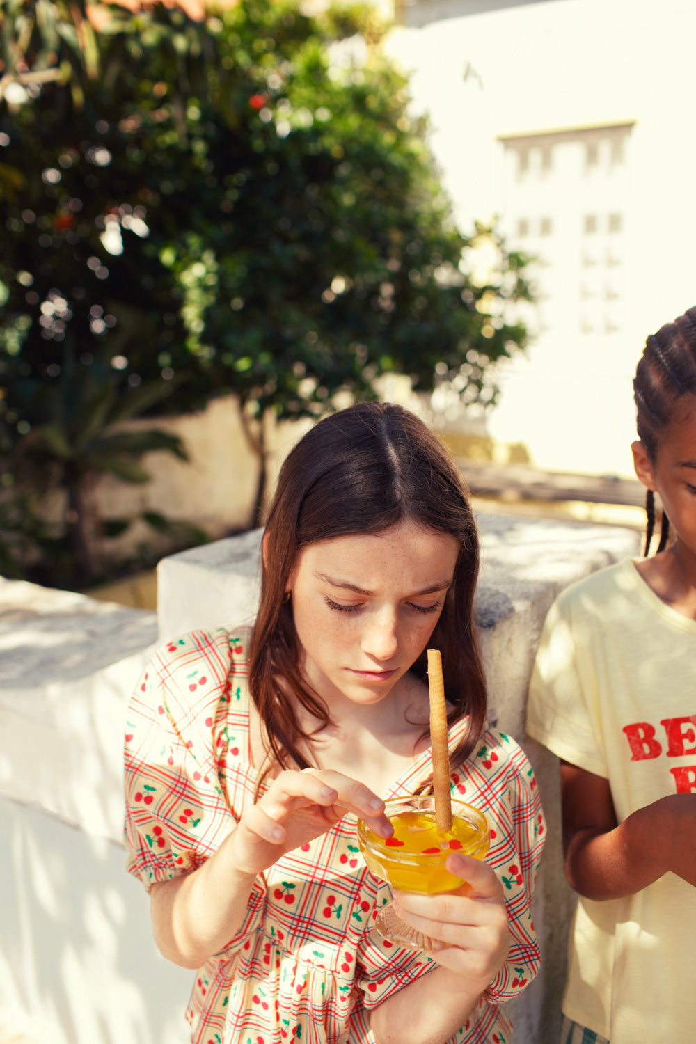 Cropped blouse light yellow and cherries allover, Piupiuchick