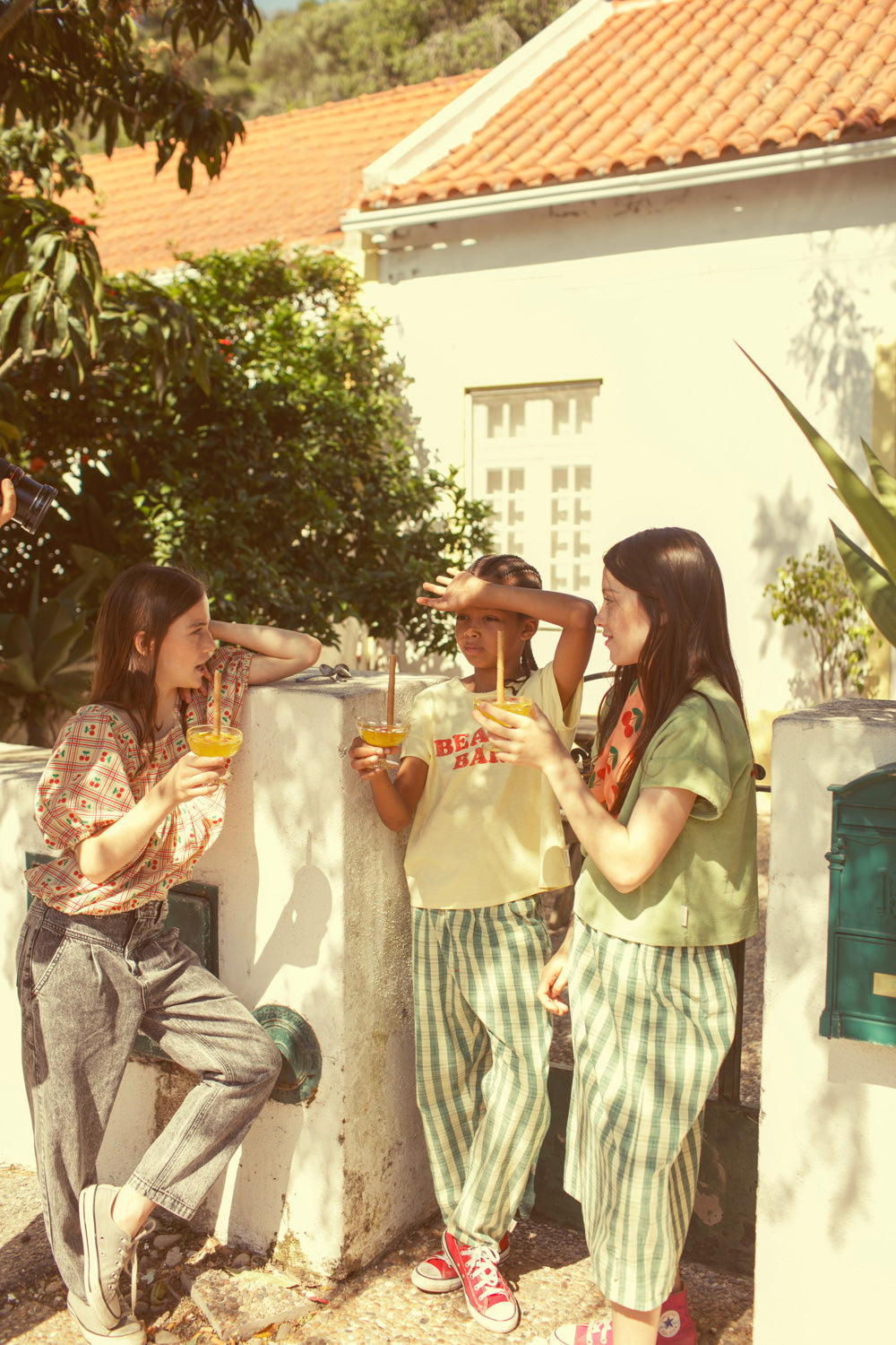 Cropped blouse light yellow and cherries allover, Piupiuchick