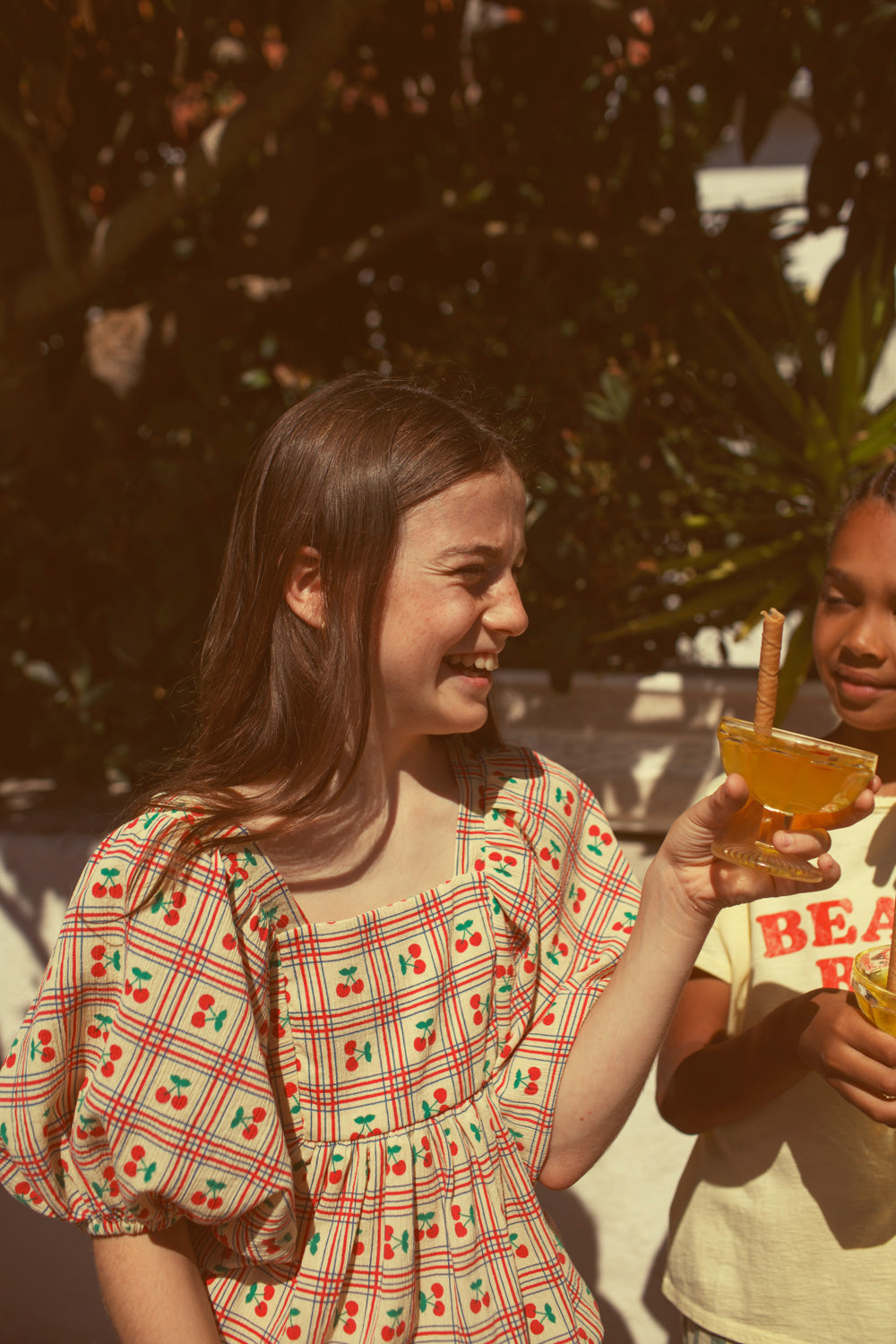 Cropped blouse light yellow and cherries allover, Piupiuchick