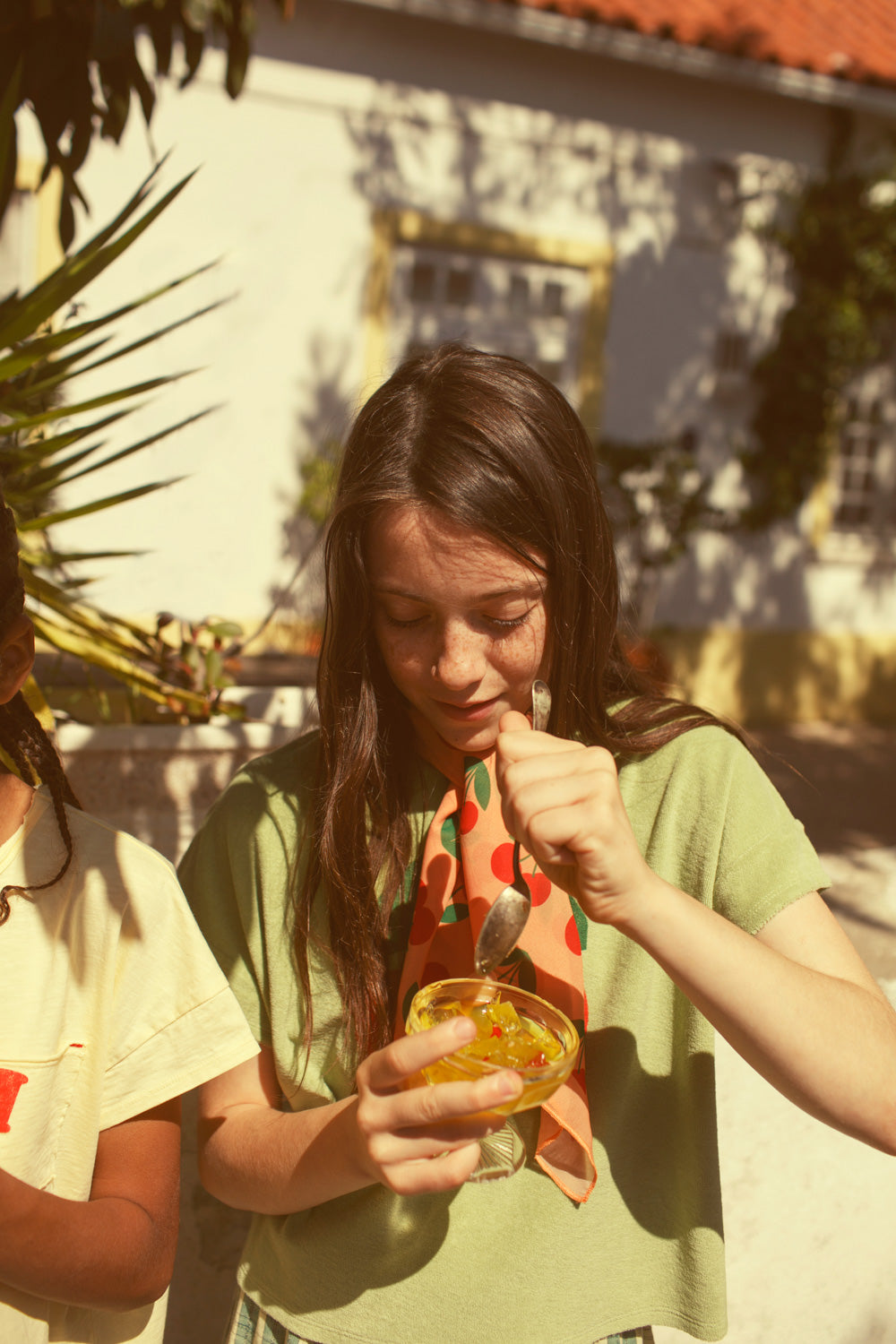 T-shirt light Olive cherry print, Piupiuchick