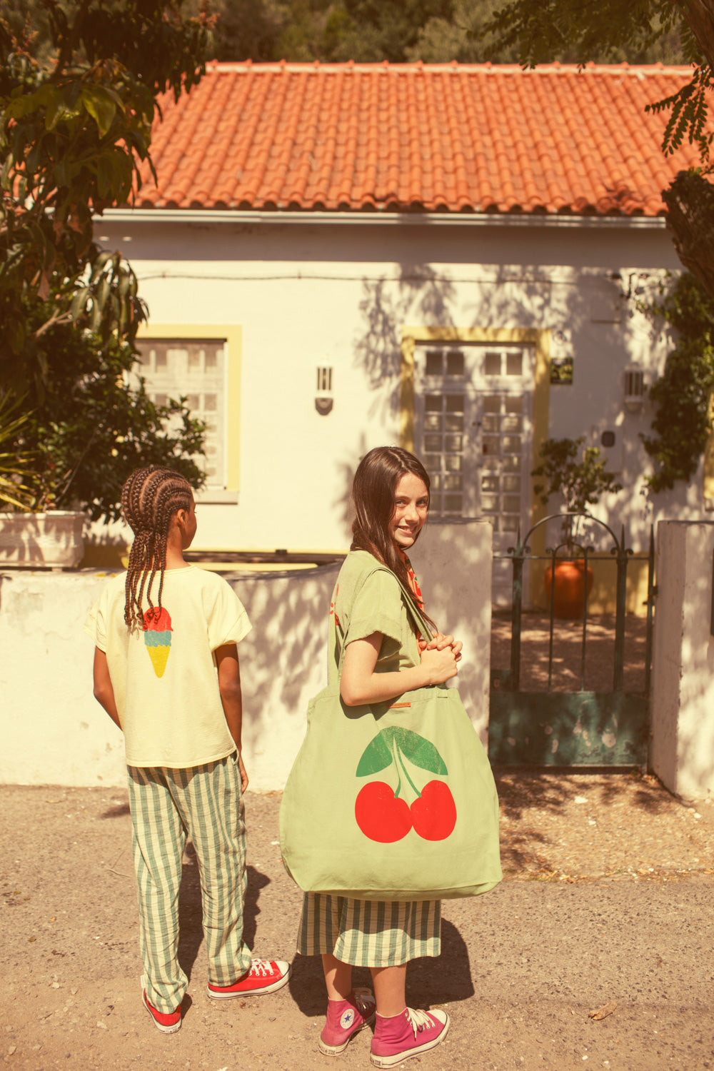 T-shirt light Olive cherry print, Piupiuchick