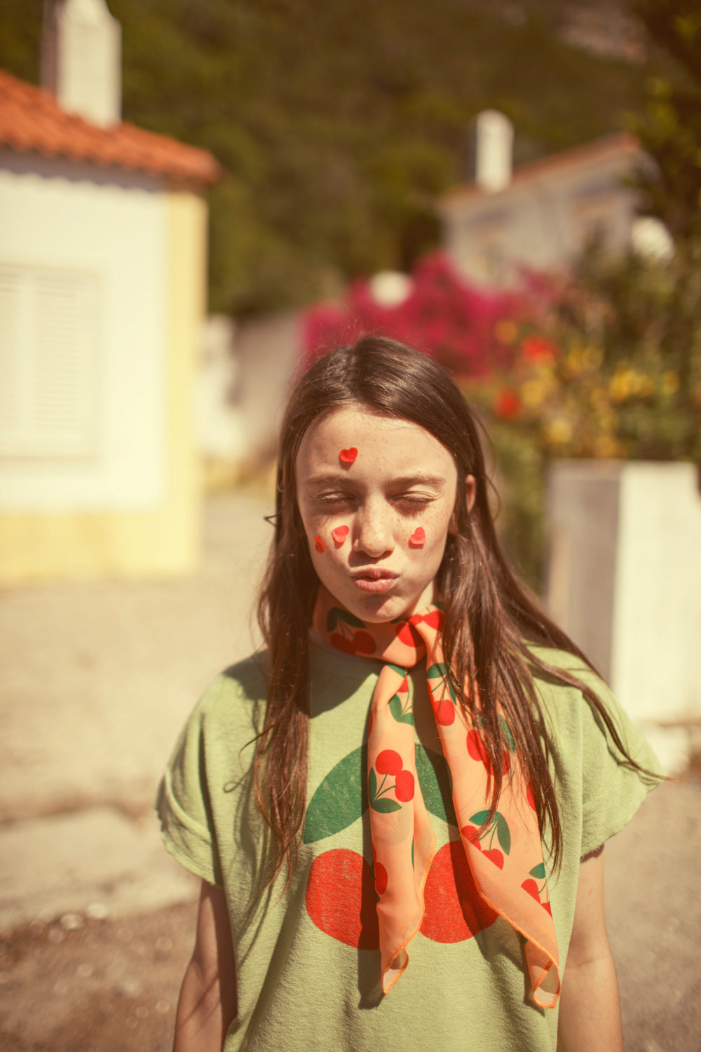 T-shirt light Olive cherry print, Piupiuchick