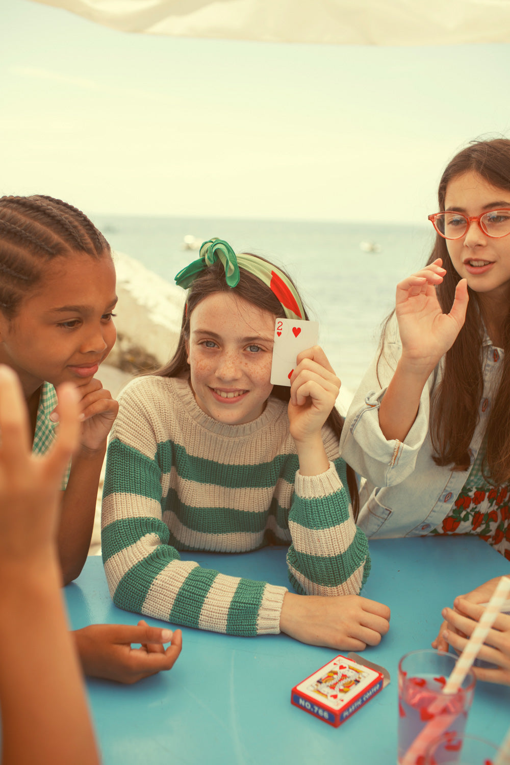 Knitted sweater ecru green stripes, Piupiuchick