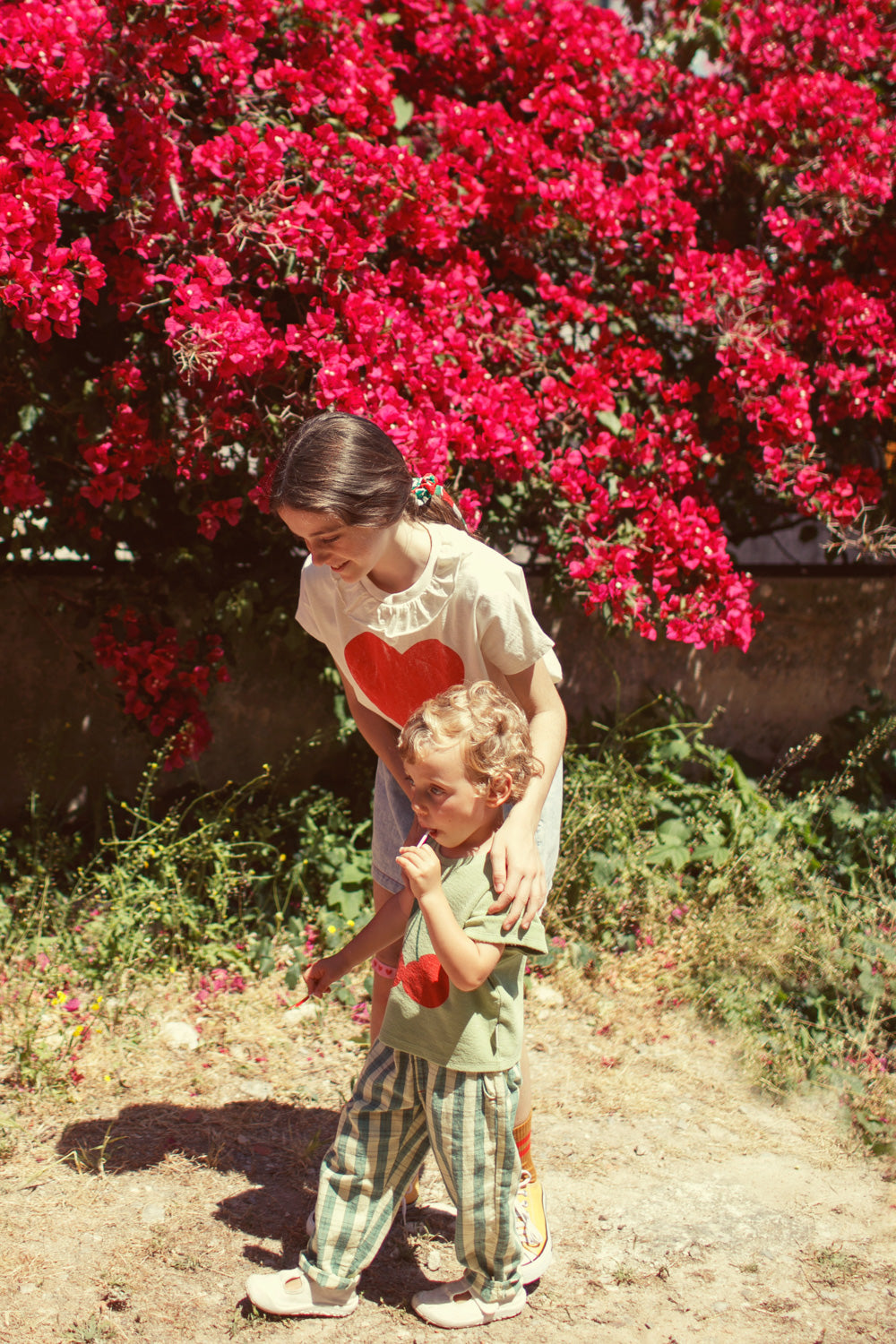 T-shirt collar ecru with red haert print, Piupiuchick