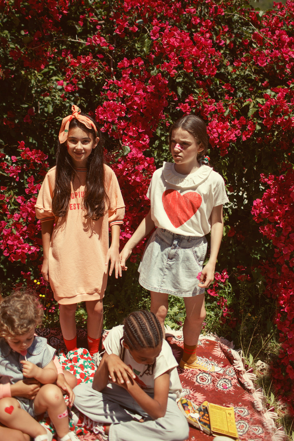 T-shirt collar ecru with red haert print, Piupiuchick